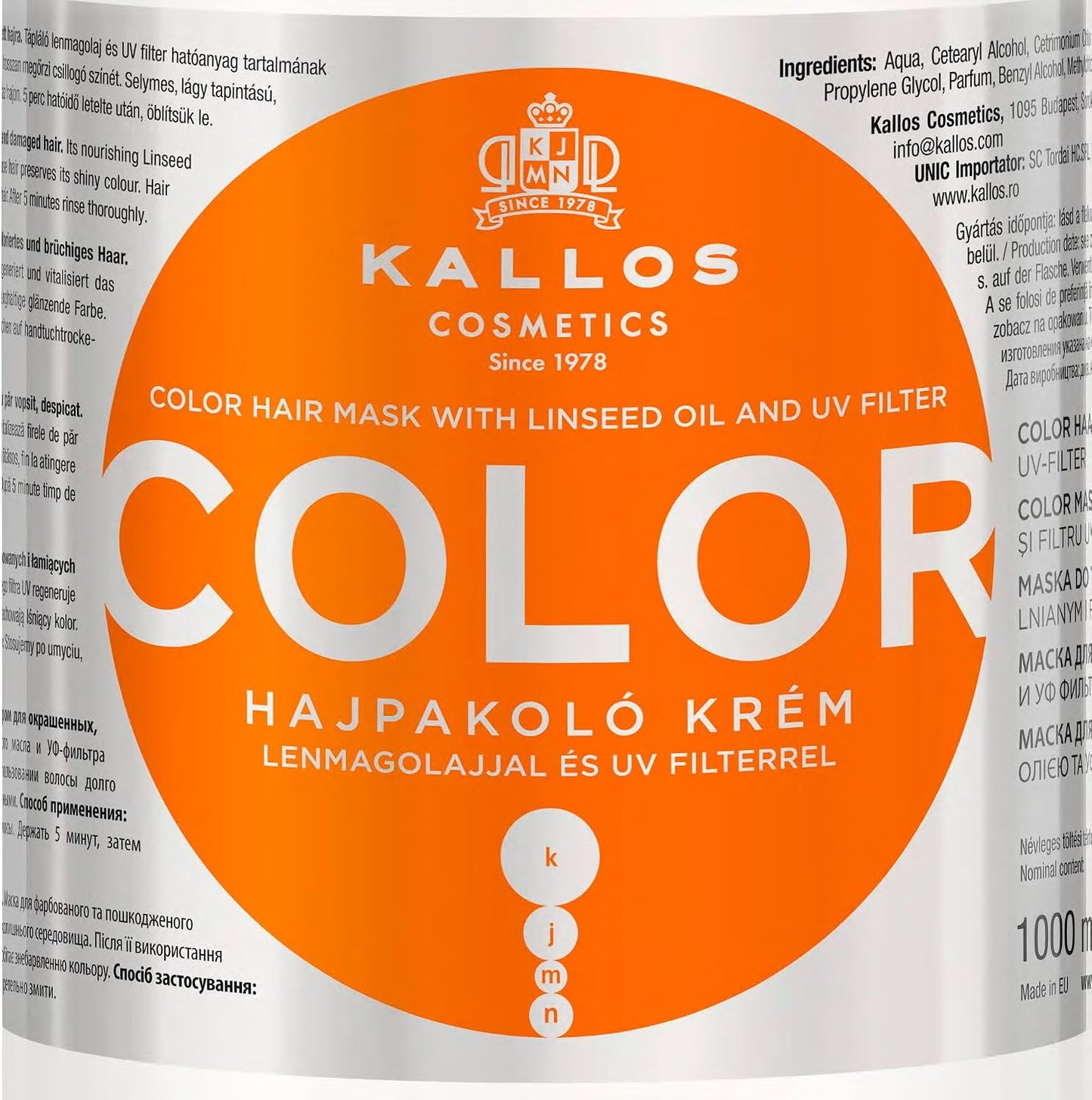 Kallos Colour Hair Mask, White, 1000 Millilitre