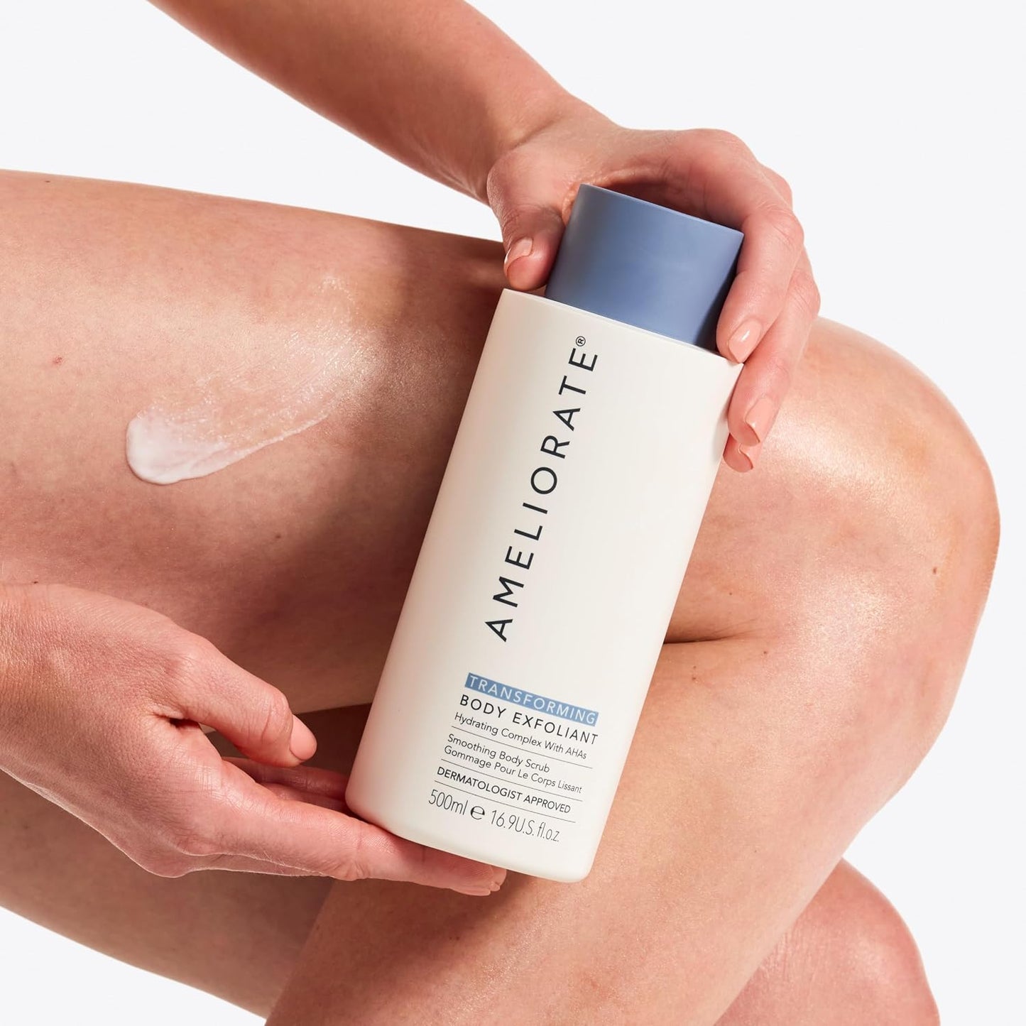 AMELIORATE Transforming Body Exfoliant 500ml for Keratosis Pilaris (KP), Bumpy & Dry Skin | Dual-Action AHA & Bamboo Scrub | Hydrating & Smoothing | Dermatologist Approved
