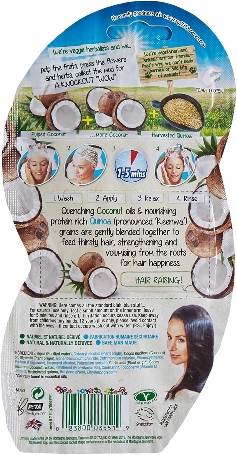 Montagne Juenesse 7th Heaven Coconut Protein Rescue Mask, White, 25 ml (Pack of 4)