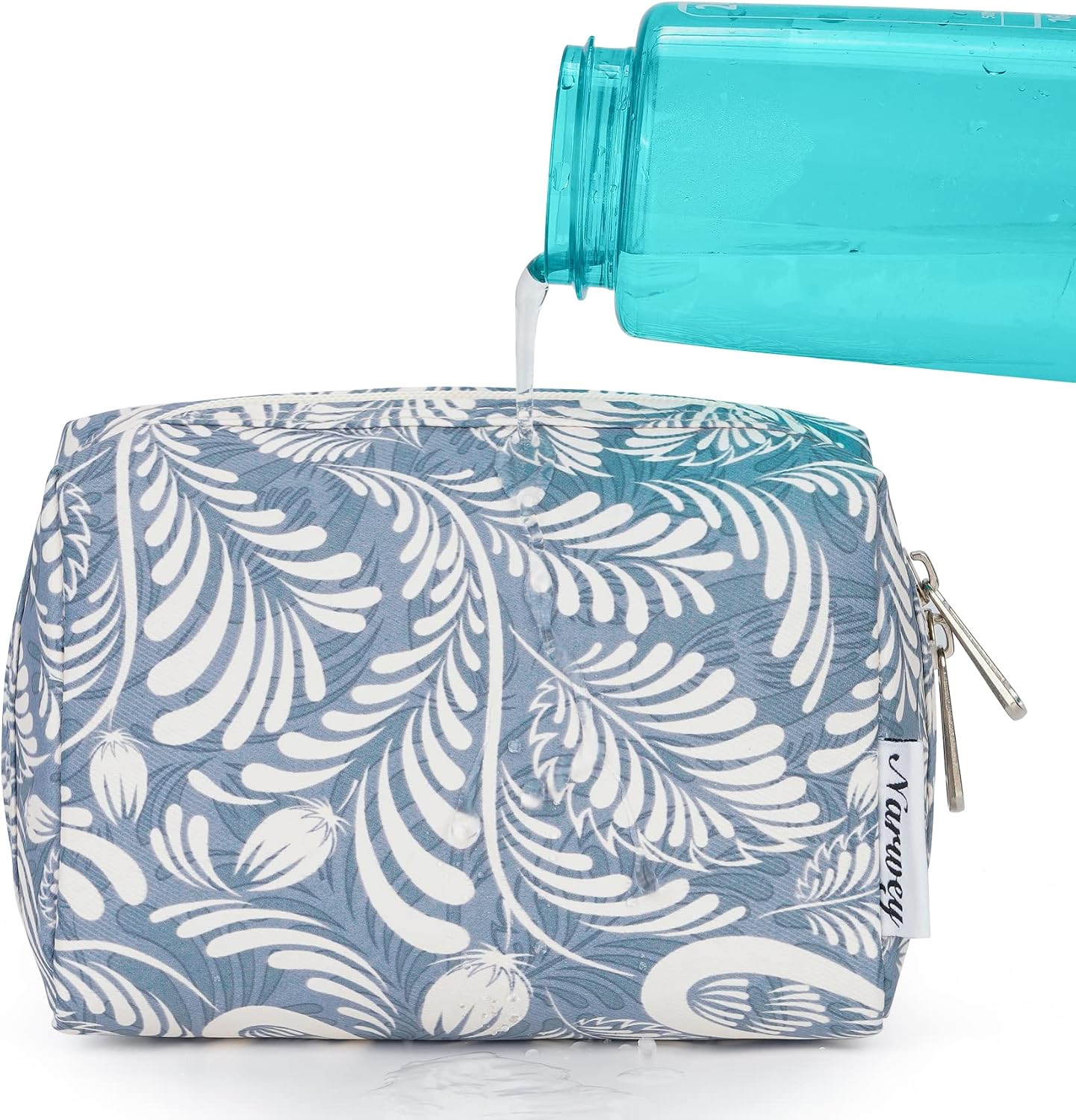 Small Makeup Bag for Handbag Cute Mini Cosmetic Bag PouchTravel Make up Bag for Purse (Blue Leaf, Small)
