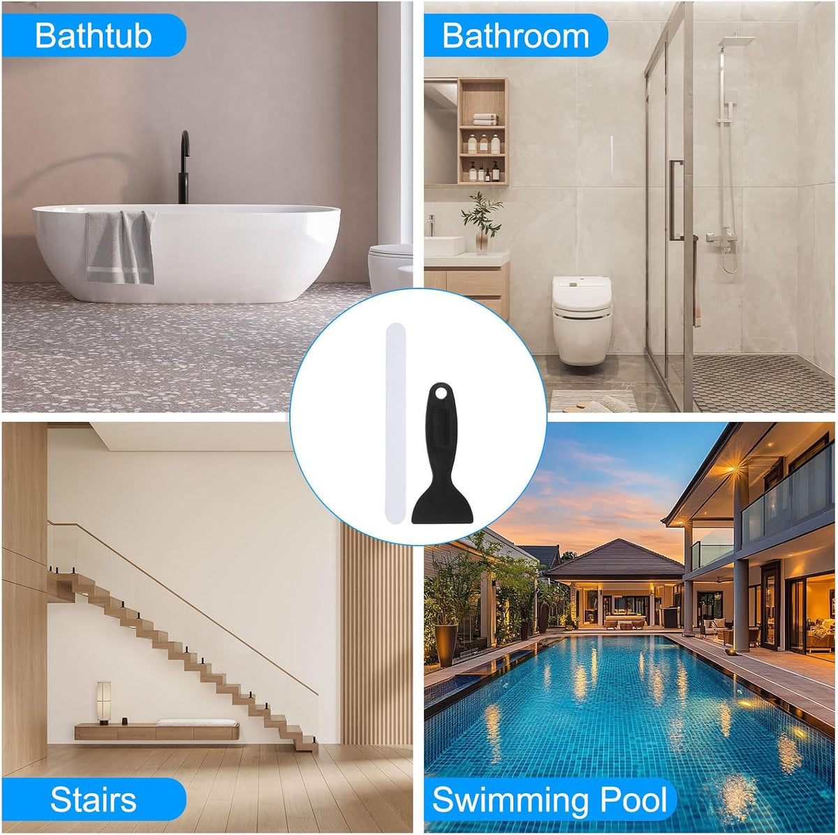 PATIKIL Bathtub Non Slip Stickers 14.96x0.79 Inch, 6 Pack Safety Shower Floor Anti Slip Stickers with Adhesive Decals Scraper for Bath Tub Shower Floor Stair, White