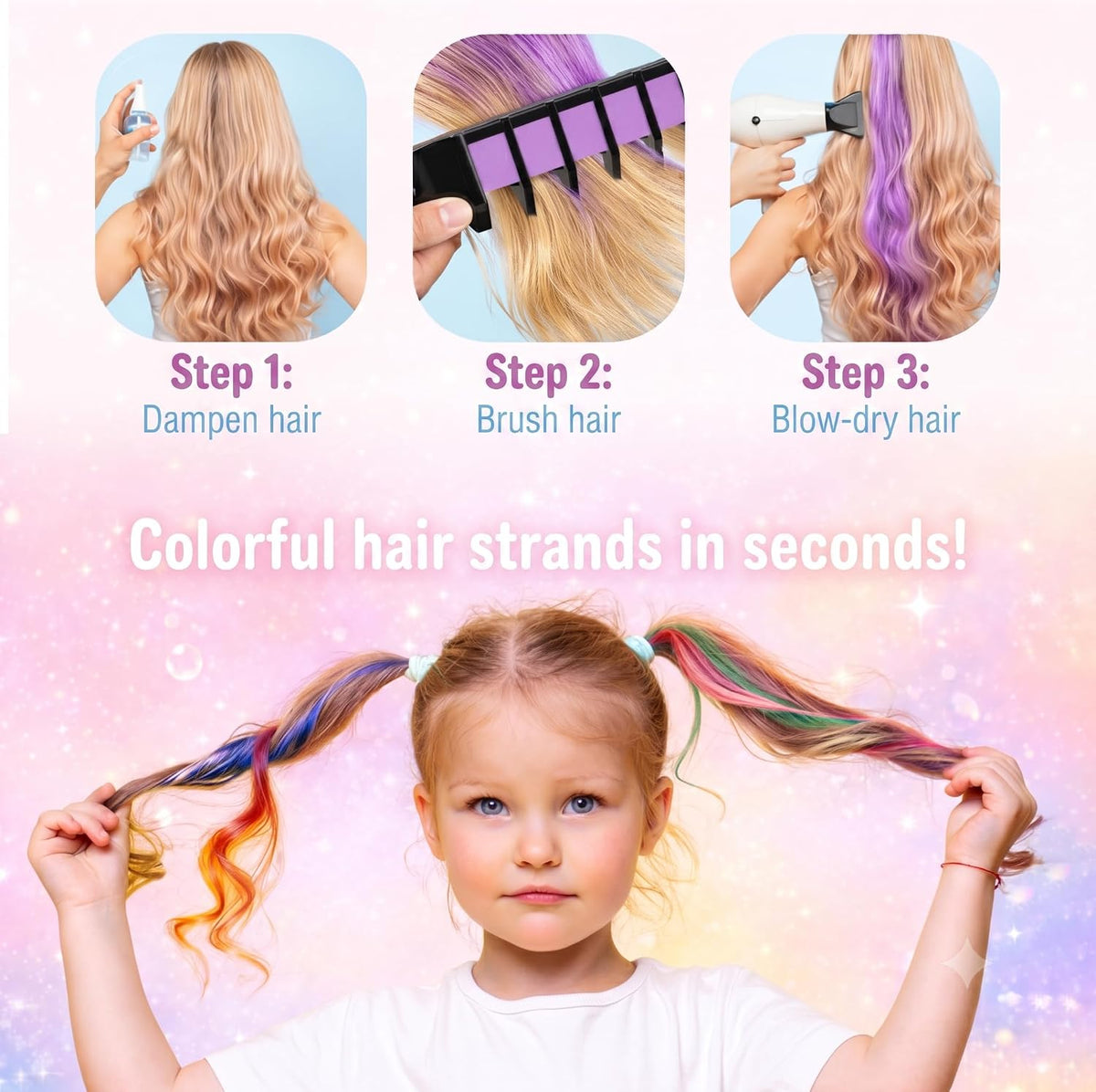 Magicat vibrant washable hair chalk for kids I non-toxic temporary kids hair dye I kpop gifts for girls I party favor set for children I creative style for ages 3-10