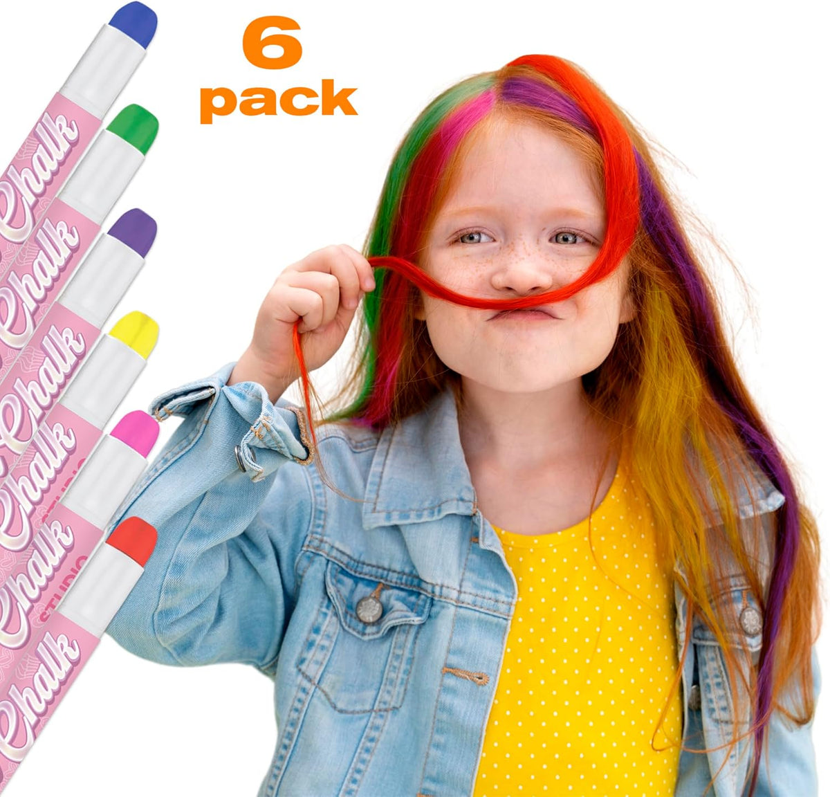 Hair Chalk Gift for Girls - 6 Pens Temporary Non-Toxic Easy Washable Hair Dye Colorful, Pens, Gift Birthday Party Girls, Multicolour