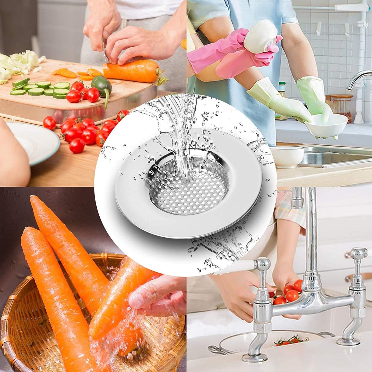 2pcs Kitchen Bathroom Sink Strainer, Stainless Steel Drain Filter, Thicker, Outer Diameter 3 Inch/77mm (Small Size)