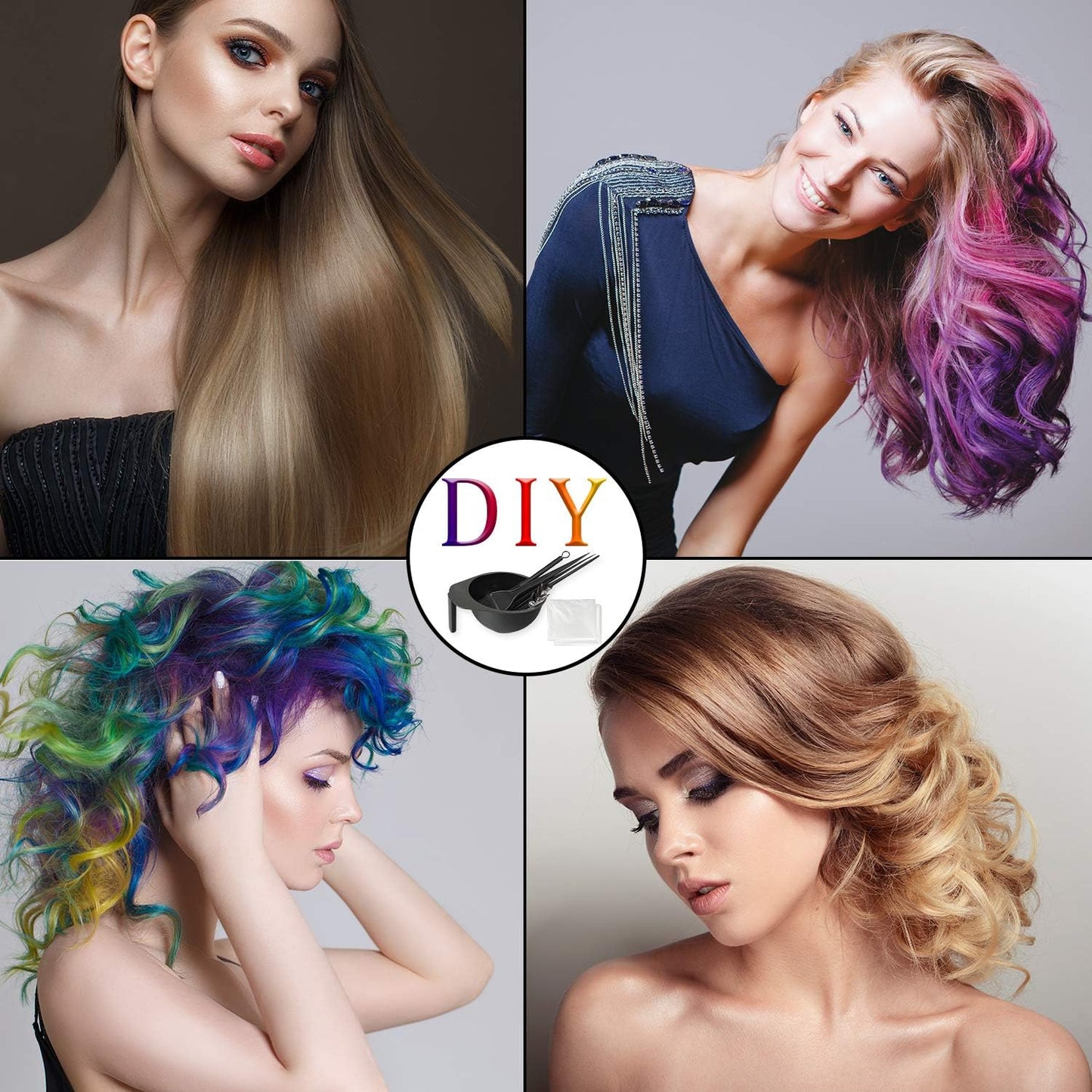 Hair Dye Coloring Set, Hair Tinting Comb and Mixing Brush Bowl,Ear Cover Mixing Spoon Hair Clips Gloves and Disposable shawl,DIY Salon.
