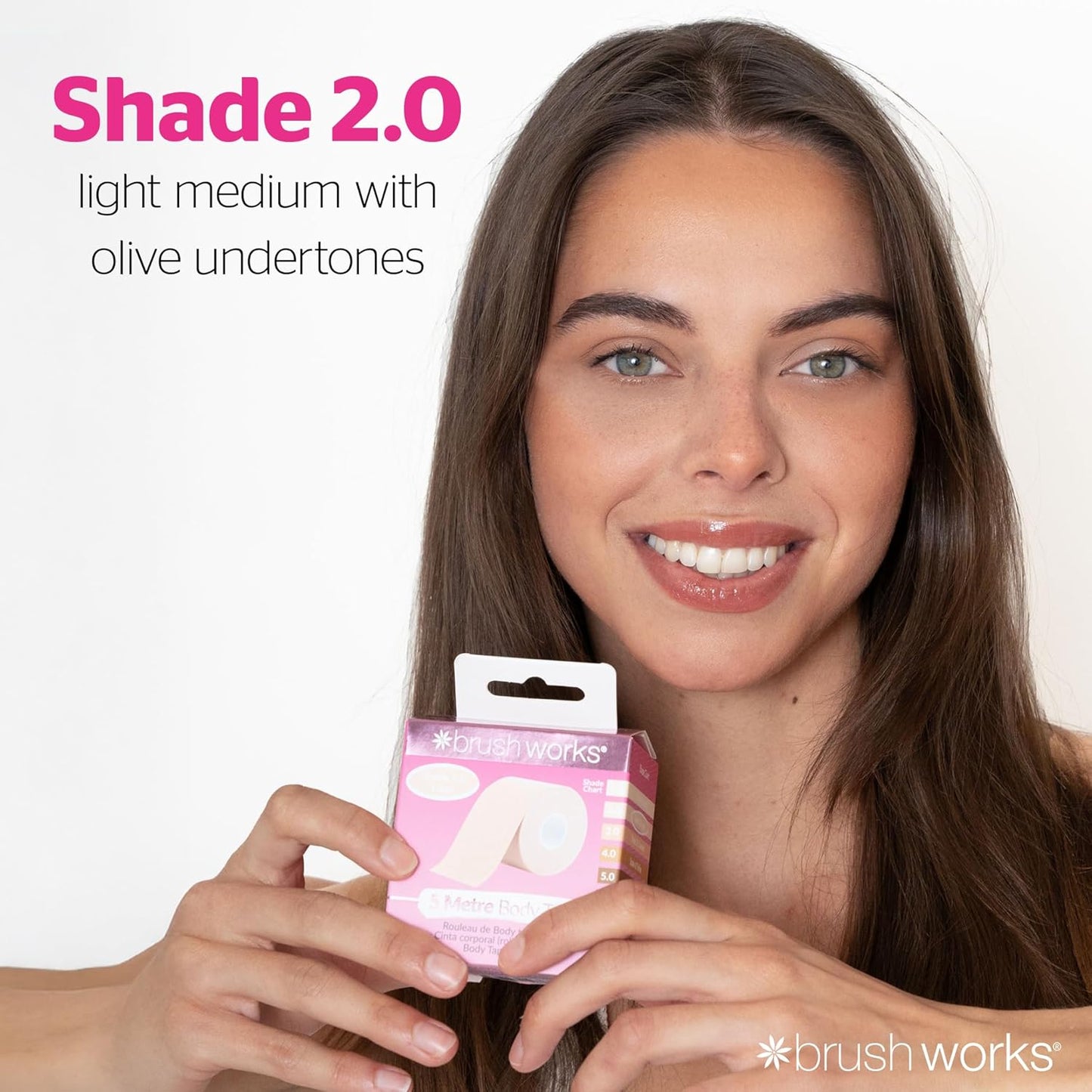 Brushworks Body Tape Shade 2.0 Latte - Nude Stretchy Body & Breast Lift Tape for Long-Lasting Support & Invisible Hold, 5m Roll, Comfortable & Skin-Friendly Bra Tape, Vegan & Cruelty-Free