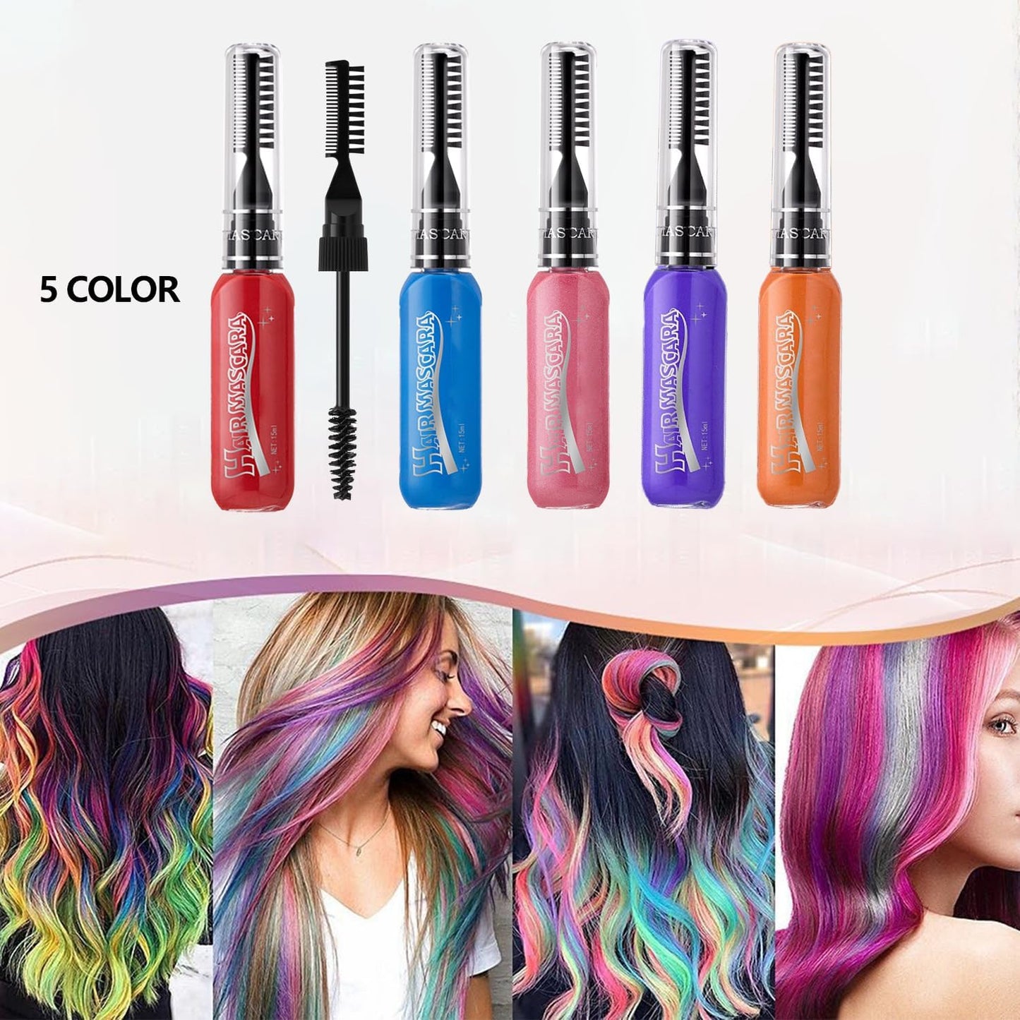 Purple Hair Mascara with Comb Wand for Vibrant Colour - Washable Temporary Hair Chalk for Kids and Girls, DIY Party Styling, Easy Water Removal, 15ml Tube, Quick-Dry Makeup, Fun Festive Styling