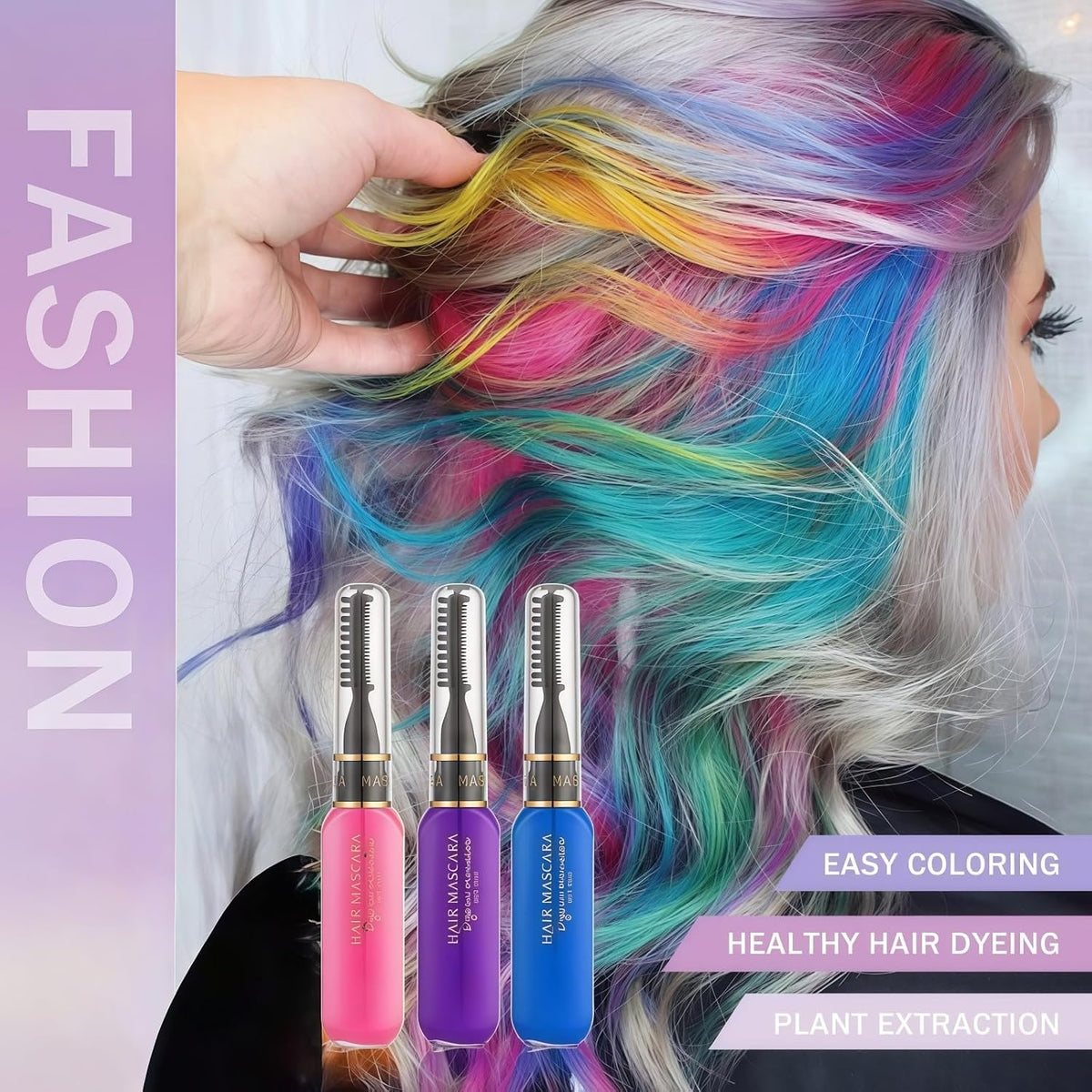 Hair Chalk for Kids, 3Pcs Washable Hair Colour Spray, Mascara & Hairspray in Blue Purple Pink, Temporary Hair Color Set for Parties, Cosplay, Prom, Halloween, Christmas
