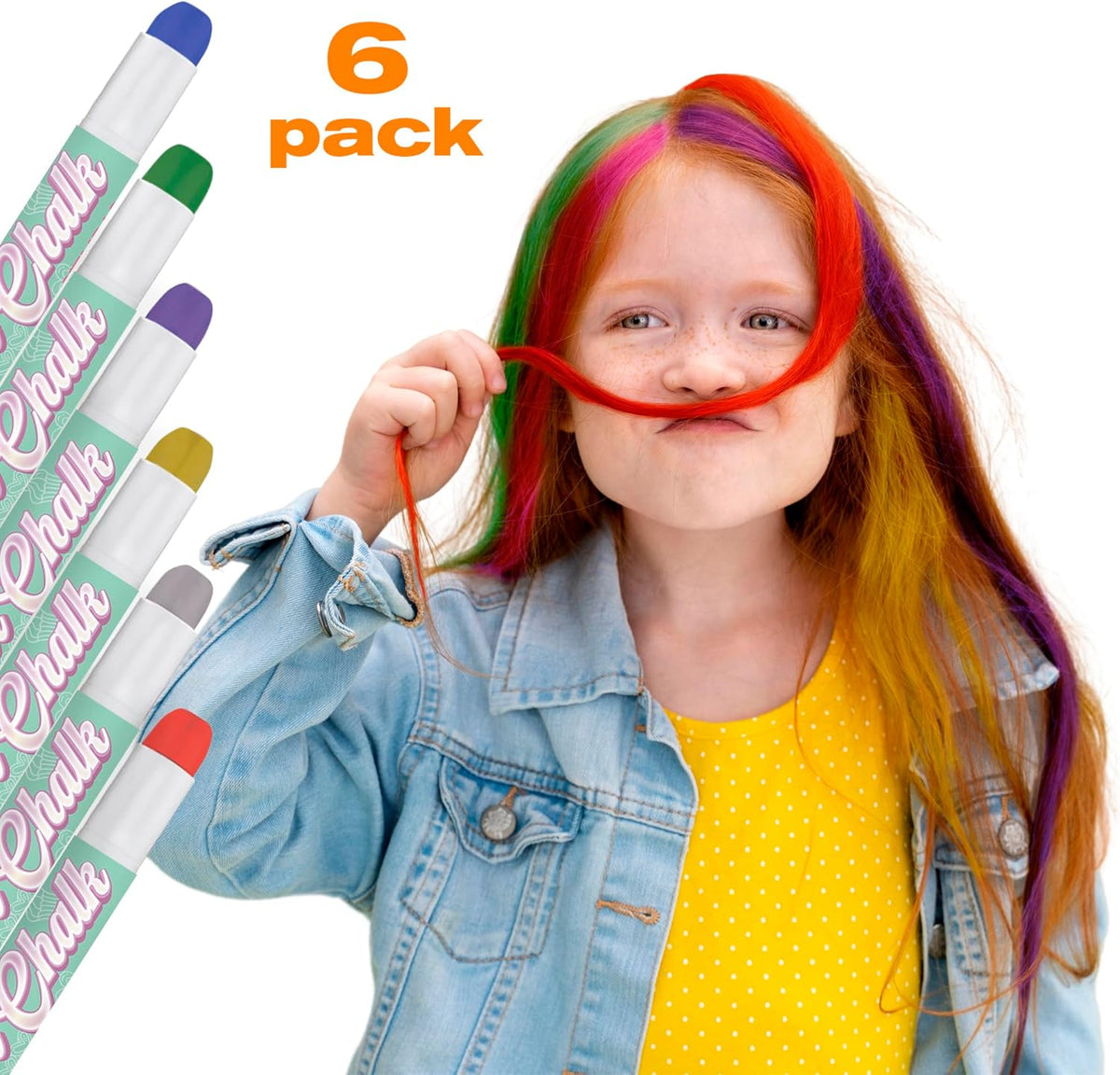 Hair Chalk Gift for Girls - 6 Pens Temporary Non-Toxic Easy Washable Hair Dye Colorful, Pens, Gift Birthday Party Girls, Metallic Colour