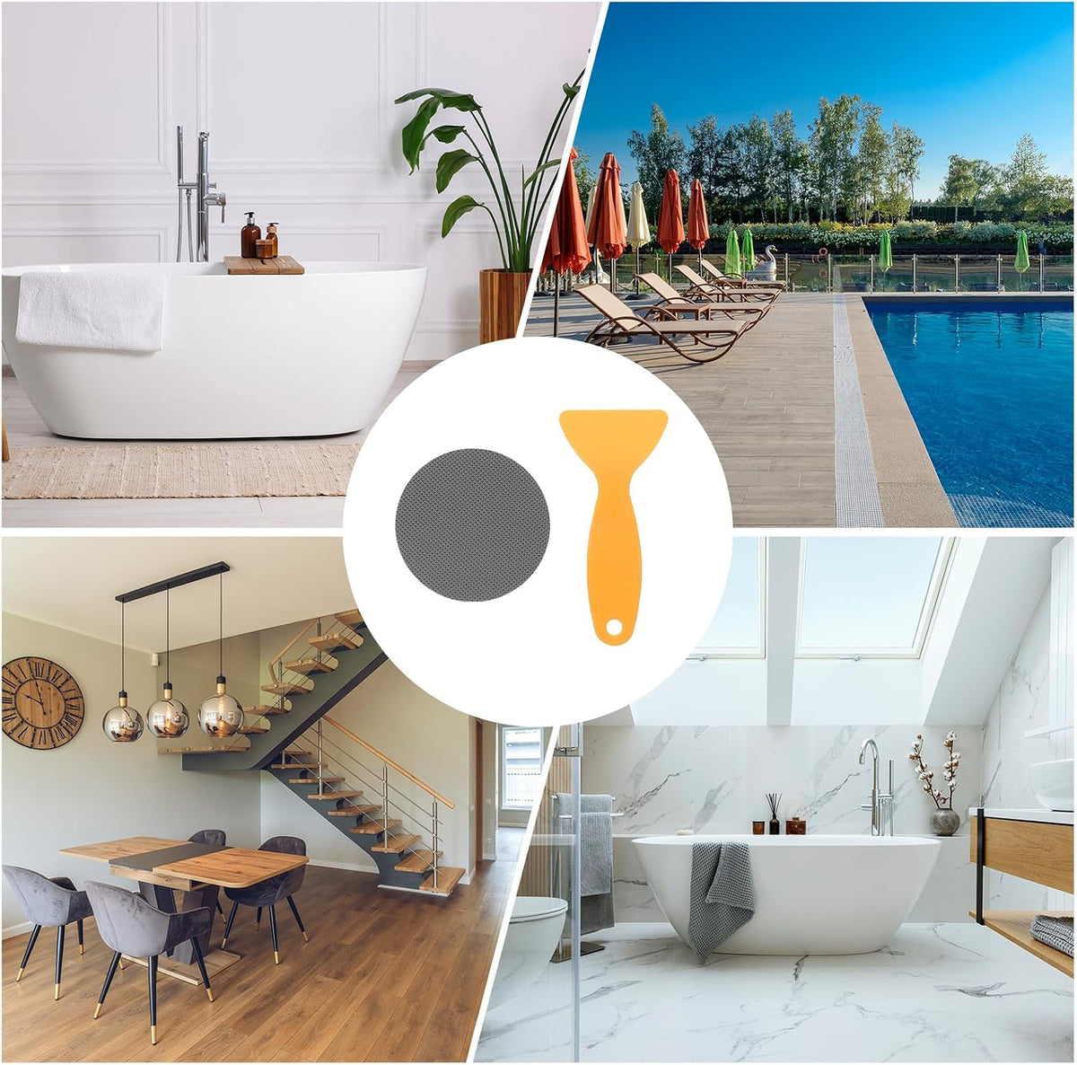 sourcing map 24pcs Non-Slip Bathtub Stickers,PEVA Anti-Slip Shower Stickers Showers Treads Round Appliques with 2 Pcs Scraper for Bath Tub Shower Stairs, Grey