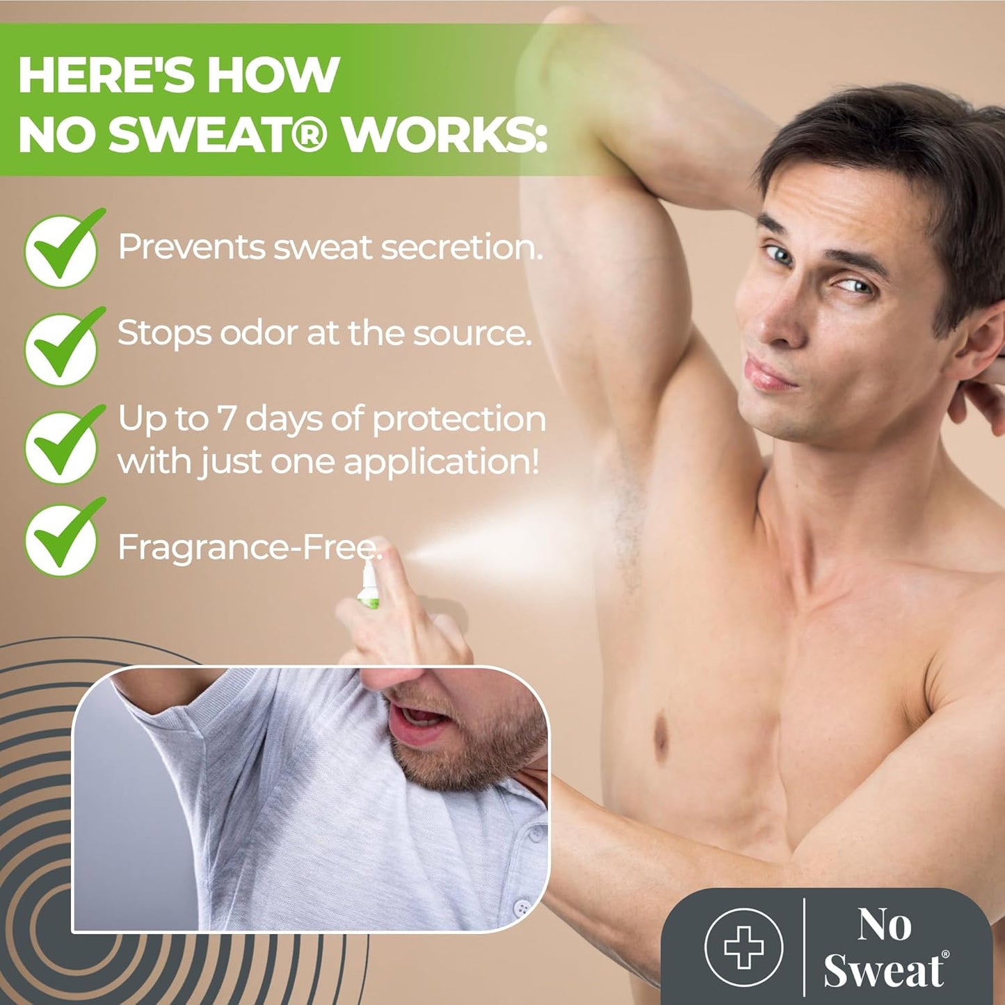 No Sweat Maximum Strength Clinical Antiperspirant Spray, Strong Deodorant for Excessive Sweating & Hyperhidrosis Treatment, Lasts up to 7 Days-50 ML - Packing May Vary