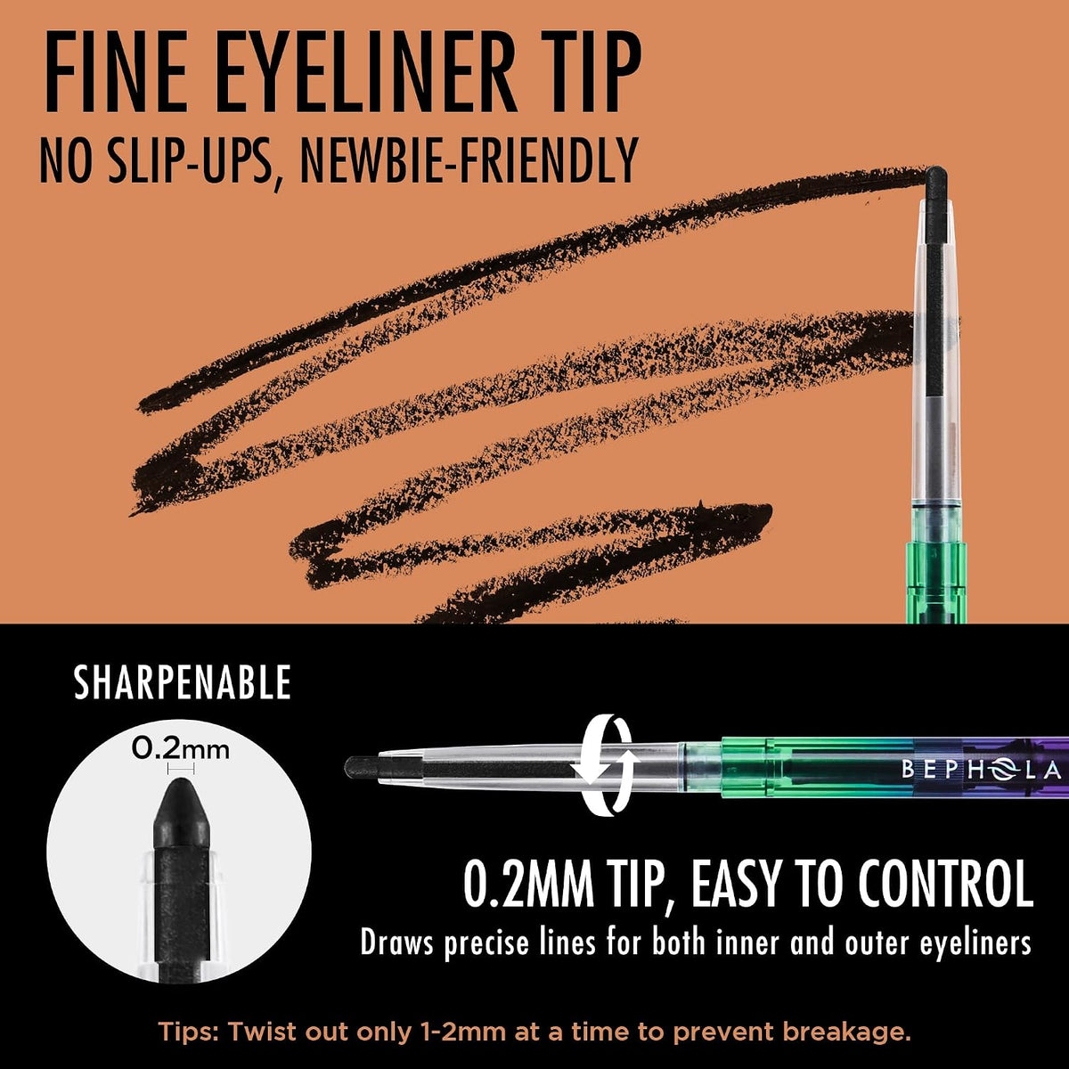 BEPHOLAN Black Gel Eyeliner Pencil, Waterproof Smudge Proof Eyeliner Long-Lasting Matte Eye Liner Retractable with Built-in Sharpener for Waterline & Daily Makeup (BLACK)