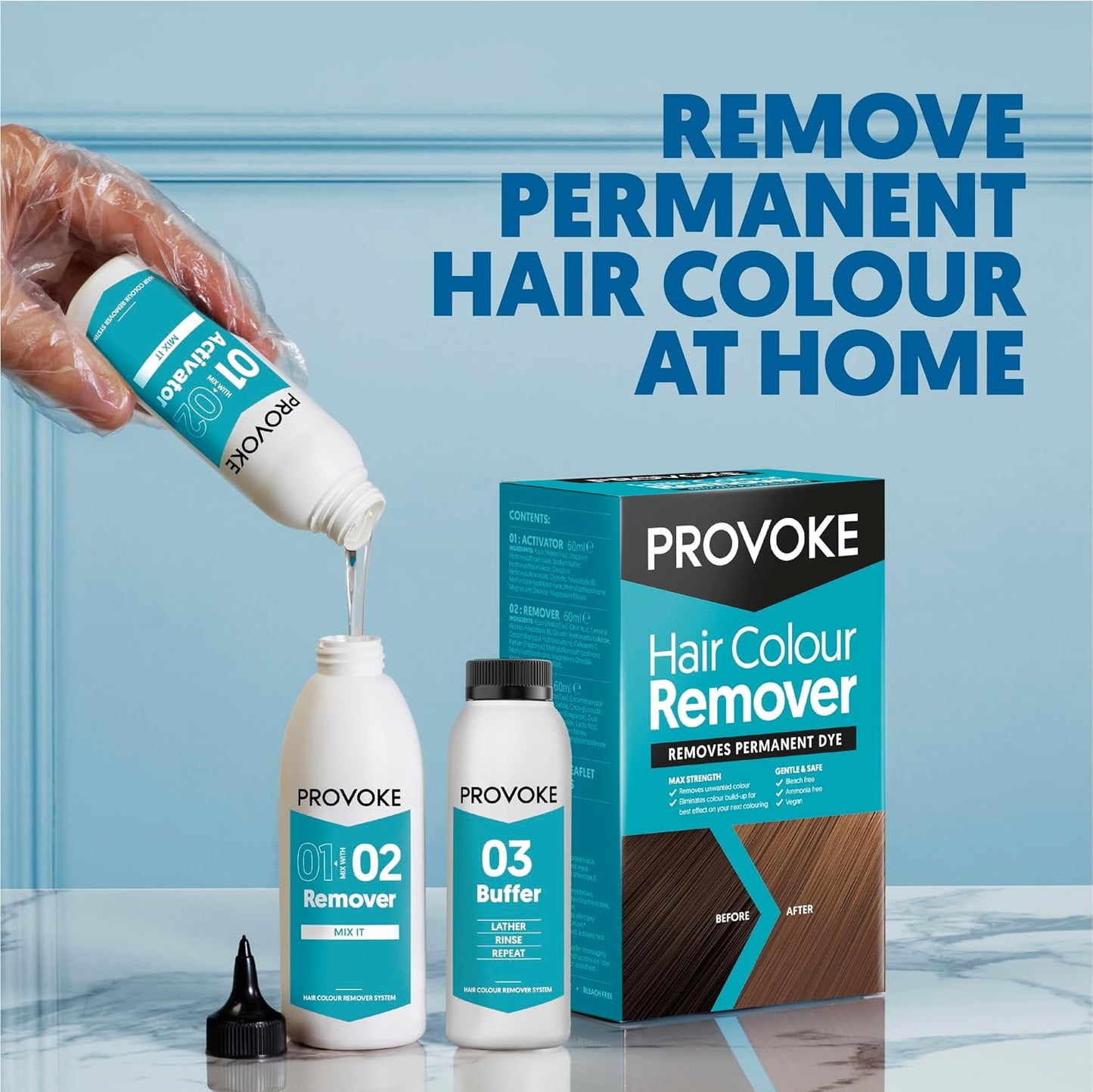 PROVOKE Hair Colour Remover, Max Strength Removes Permanent Hair Dye, For Multicoloured Hair Dye Removal; Ammonia-free & Bleach-Free Formulation