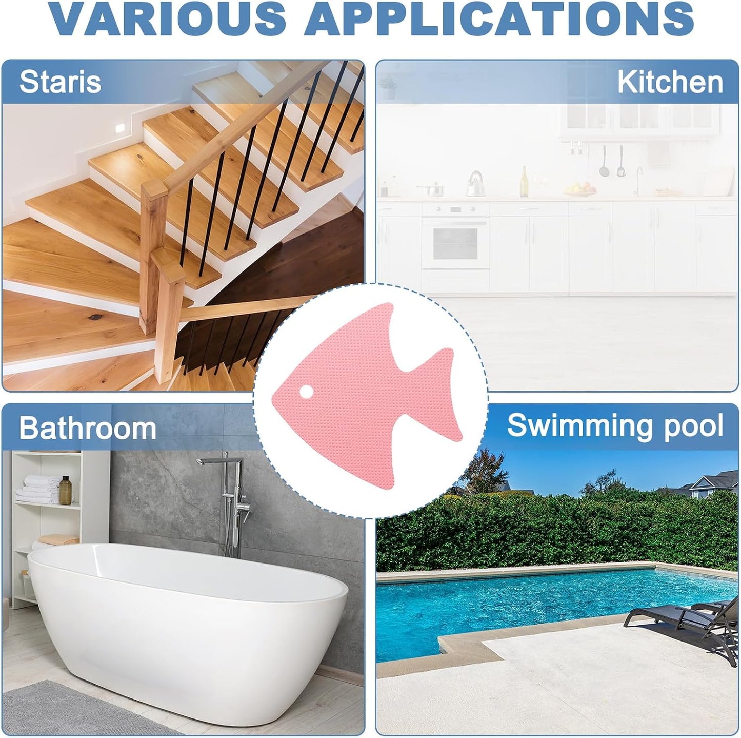 PATIKIL 12 Pcs Non Slip Bathtub Stickers, Anti Slip Shower Stickers with Scraper Bathroom Shower Floor Decals Fish Shape Cute Treads Tubs, Pink
