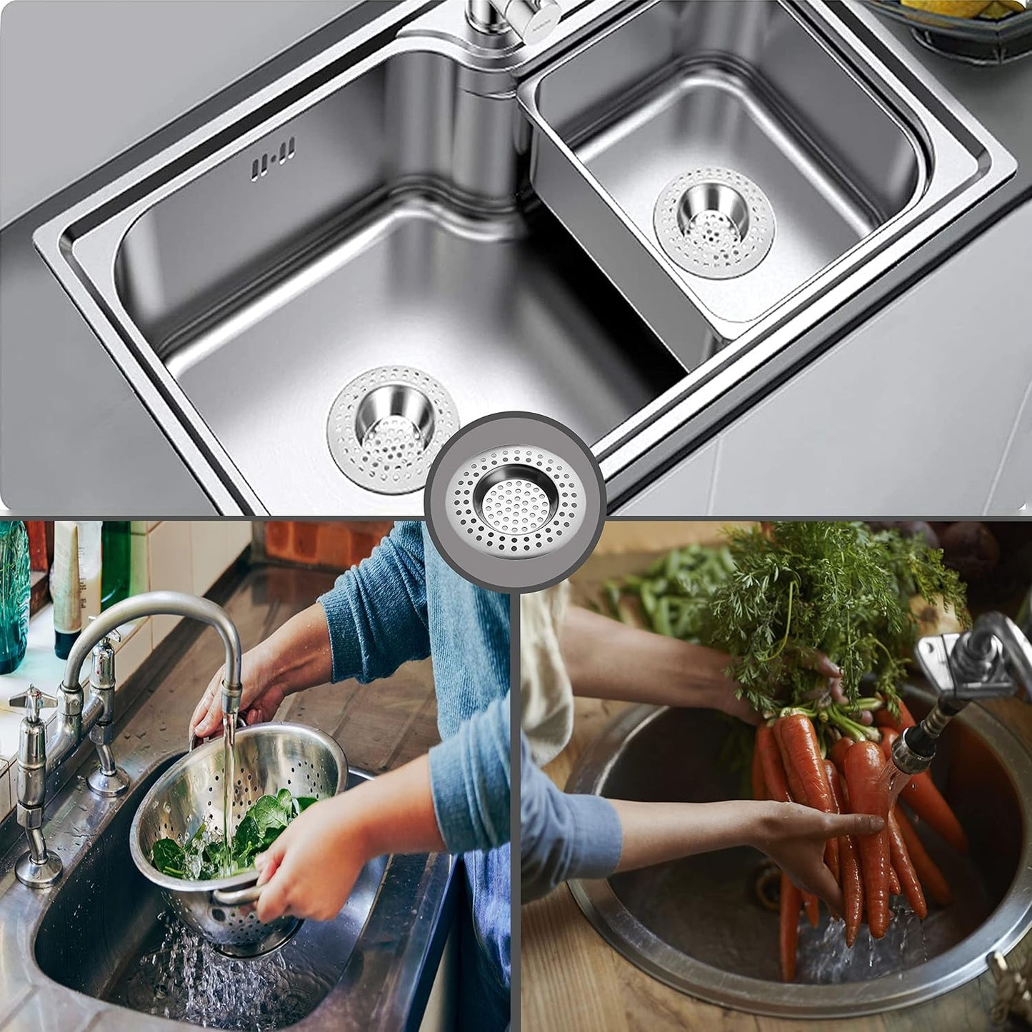 2pk Bath Plug Hair Catcher – Plug Hole Hair Catcher, Shower Plug Hair Trap | Stainless Steel Flat Sink Strainer for Bath and Kitchen – 7.7cm | 90 Hole