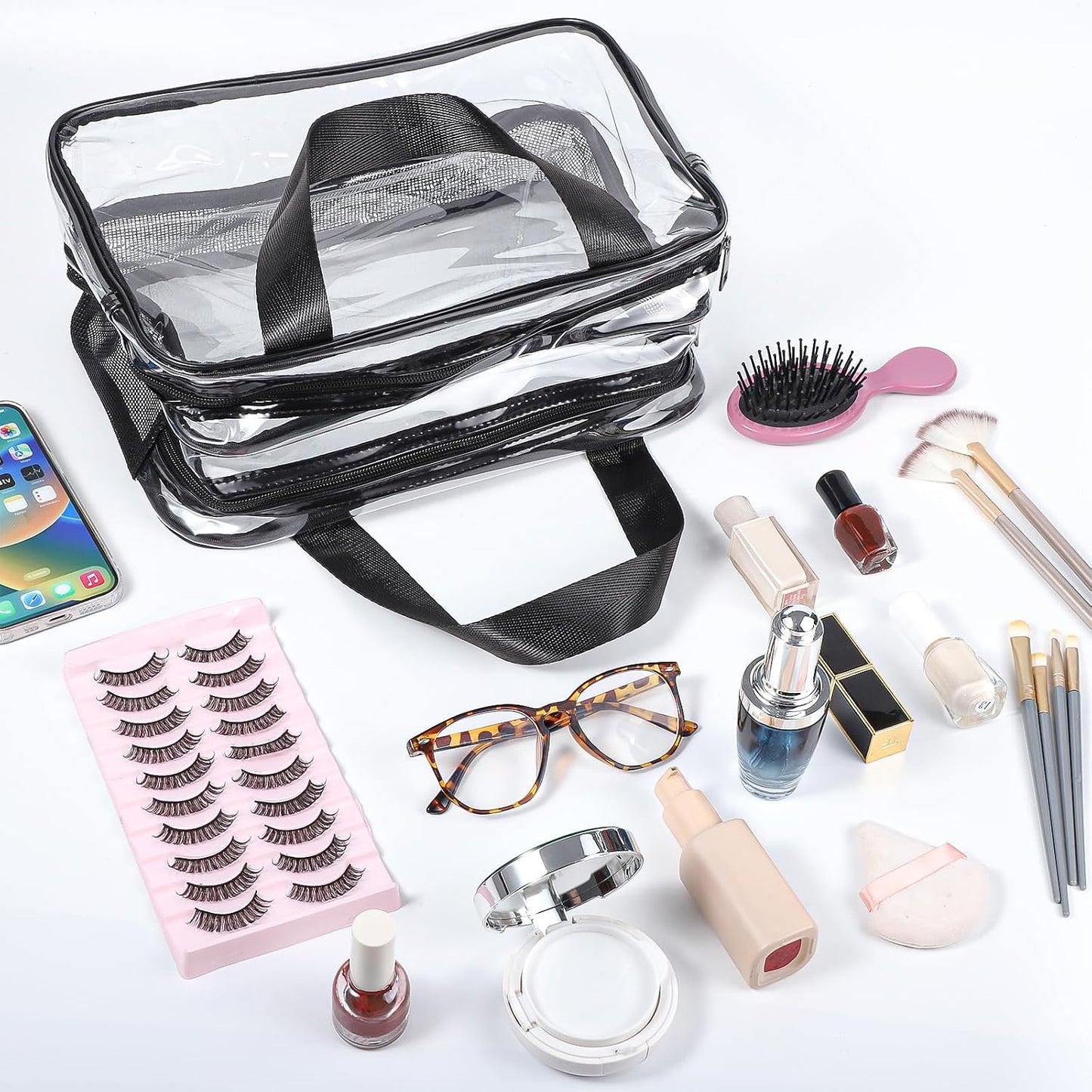 Clear Toiletry Bag, Large Clear Travel Toiletries Bag Thickened PVC Waterproof Makeup Bags with Handles Plastic Cosmetic Bag Travel Wash Bag with Zippers for Women Girls Men