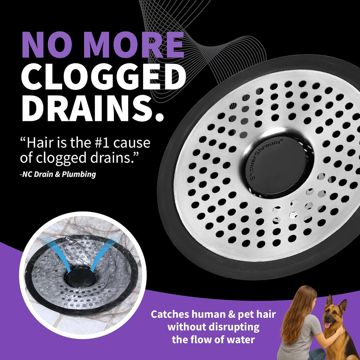 ShowerShroom Ultra Revolutionary Shower Hair Catcher Drain Protector, Stainless Steel