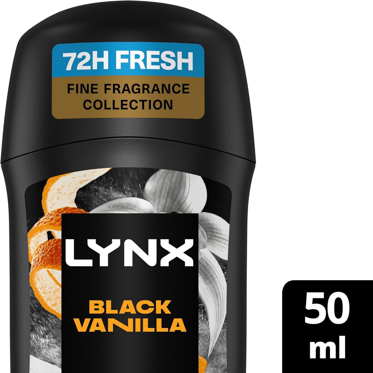 Lynx Fine Fragrance Collection Black Vanilla Premium Deodorant Stick Men's Deodorant with a vanilla, orange & sandalwood fragrance for 72 hour odour protection 50 ml