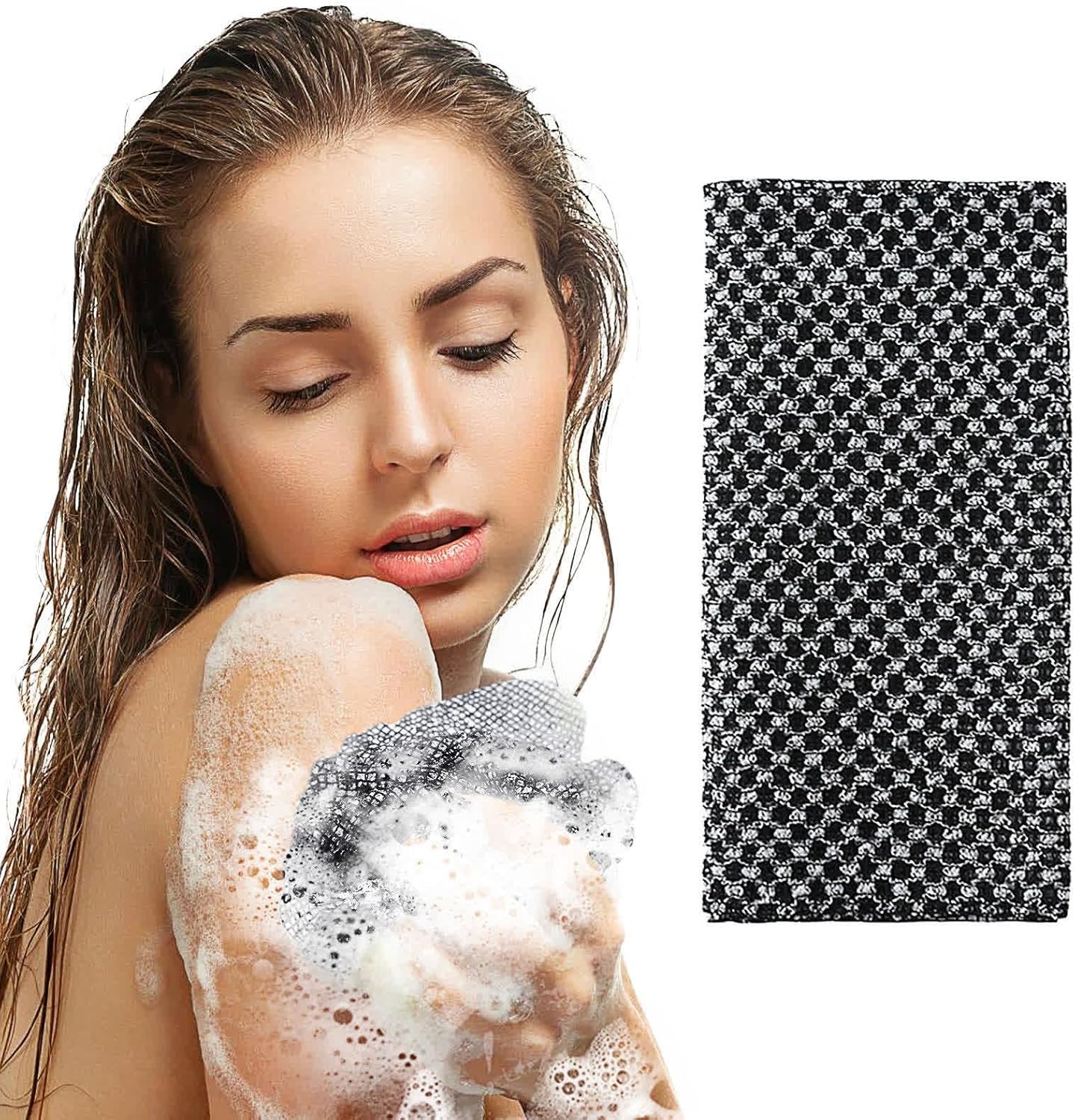 2 Pcs Japanese Exfoliating Shower Towel - Antibacterial Treated Fabric,Multi - use for Scrubbing,Lathering and Dead Skin Removal,Suitable for Adults' Daily Use