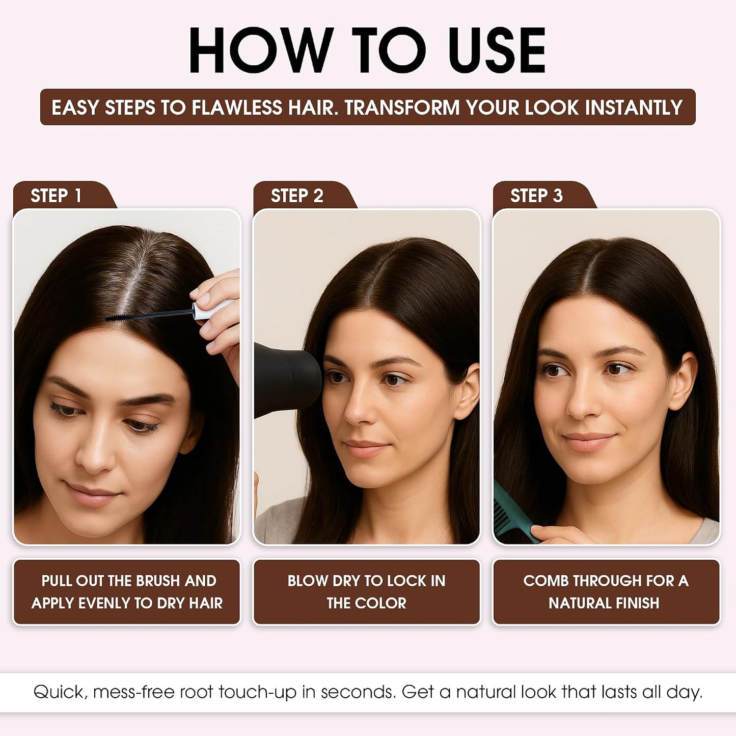 Grey Hair Root Cover Up Mascara | Instant Dark Brown Touch up Wand for Men & Women, Quick Concealer Brush to Hide Grey Roots, Easy Temporary Hair Colour Solution (Dark Brown)