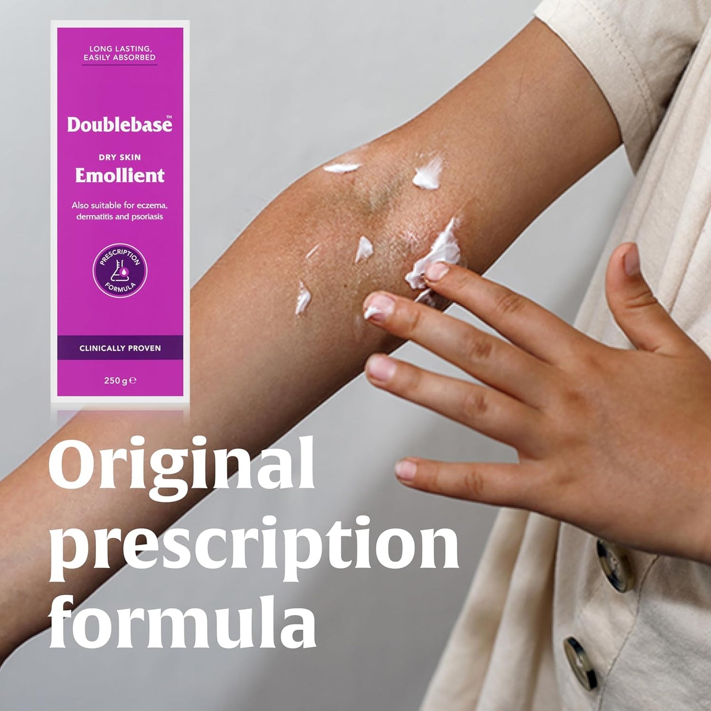 Doublebase Dry Skin Emollient. Clinically Proven Moisturiser for Eczema, Psoriasis and Dermatitis Treatment. Body Cream for Dry Skin Relief (Packaging May Vary), 250g Pump Pack