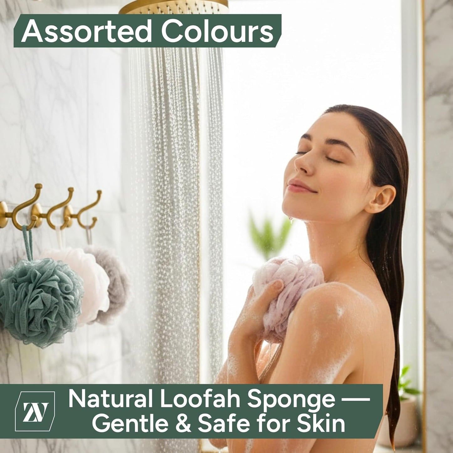 Zuvo Loofah Bath Sponge (Pack of 4) – Soft & Durable Shower Puffs for Deep Exfoliation – Unisex Body Scrubber, Eco-Friendly and Skin-Safe, Assorted Colours
