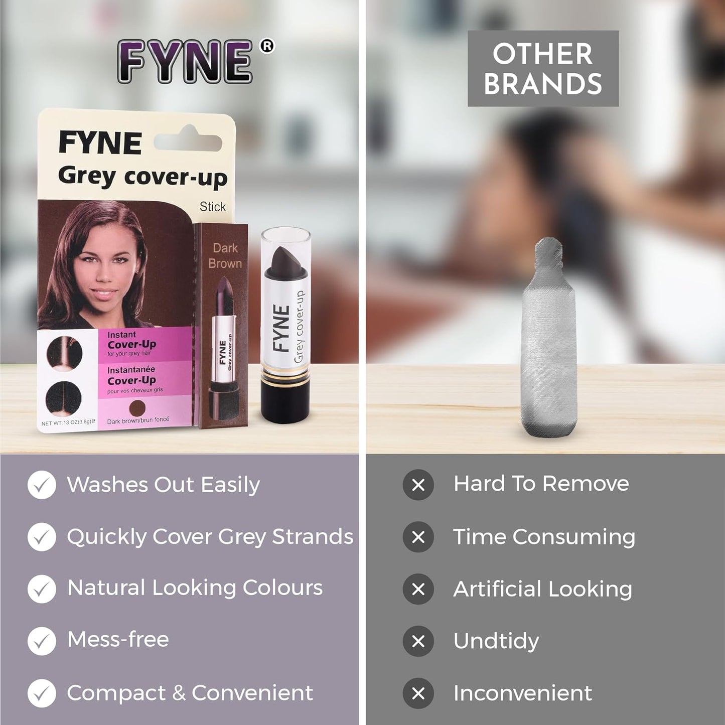FYNE Root Touch Up Cover Stick - Instant Dark Brown Grey Hair Cover Up - Magic Retouch Temporary Hair Colour for Men & Women