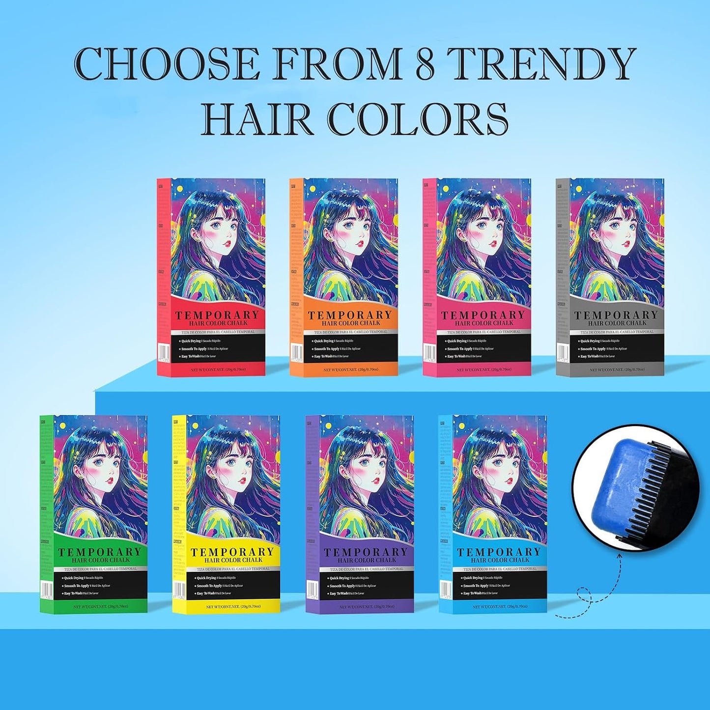 Temporary Hair Dye Pen Washable Hair Colour Stick Quick Drying Disposable Colour for Halloween Cosplay DIY Styling Girls Boys — Vibrant Non Sticky Easy Clean Creative Styling