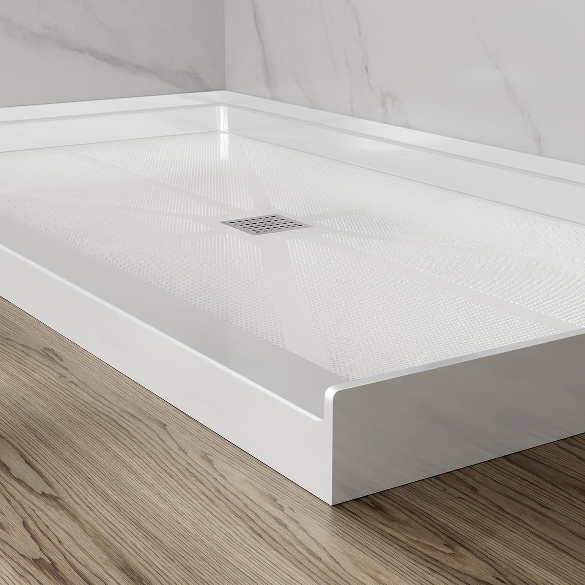 900 x 900 x 10 mm Shower Tray, SMC Shower Pan Base with Drain Assembly & Drain Cover Included, Non-Slip