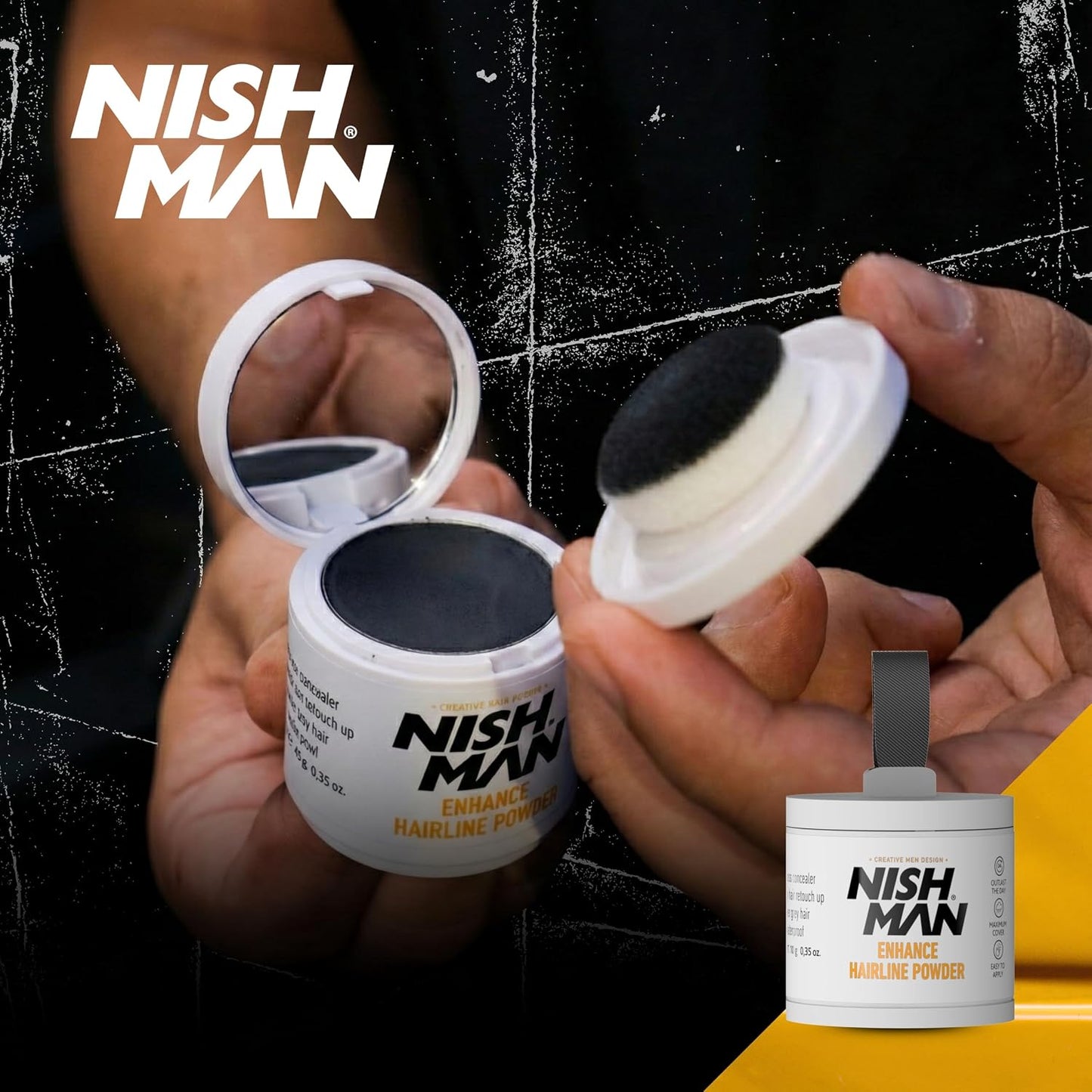 NISHMAN Enhance Hairline Powder – Black 10g – Hairline Filler for Men – Conceals Hair Gaps and Thinning Areas – Adds Natural Density and Sharp Definition – Lightweight, Smudge-Free Formula