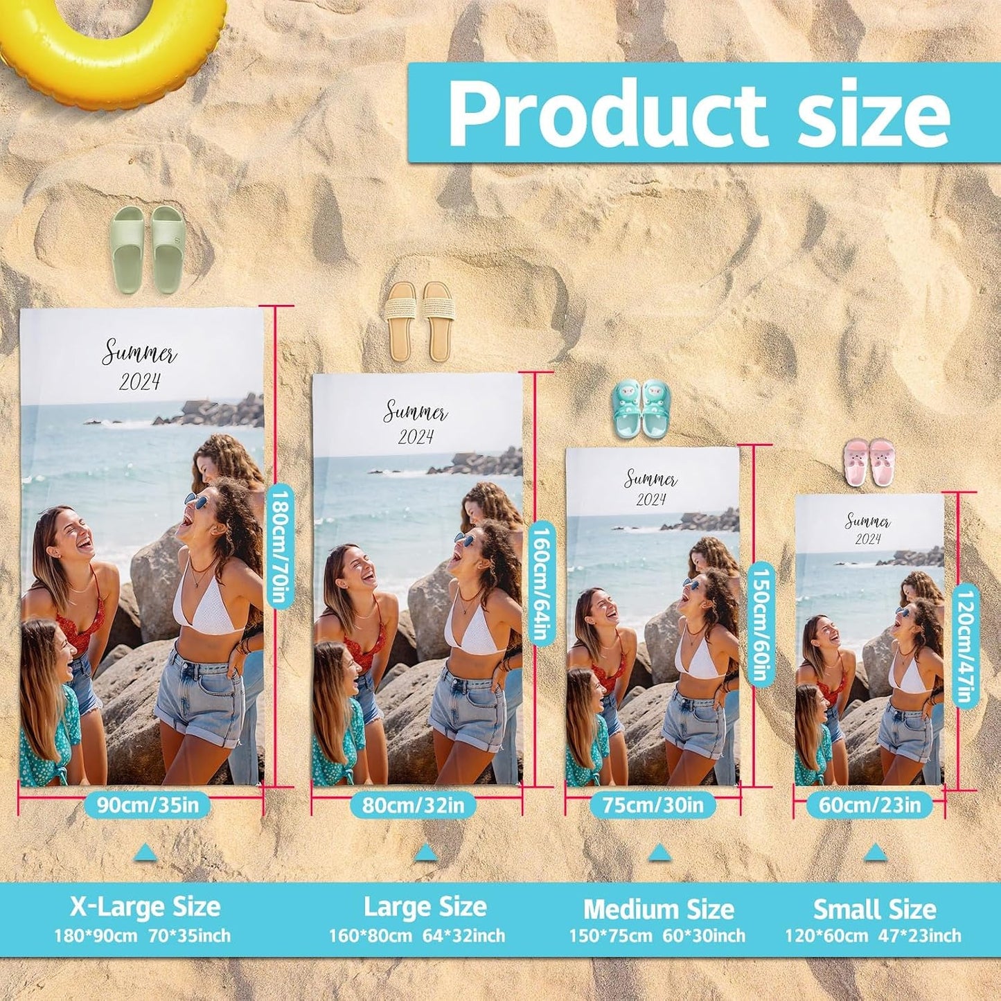 Personalised Beach Towel with Photo,Custom Beach Towels for Adults Kids,Microfibre Beach Towel with Pictures and Text,Quick Drying Towel for Fitness Swimming Camping Seaside(1 Photo)