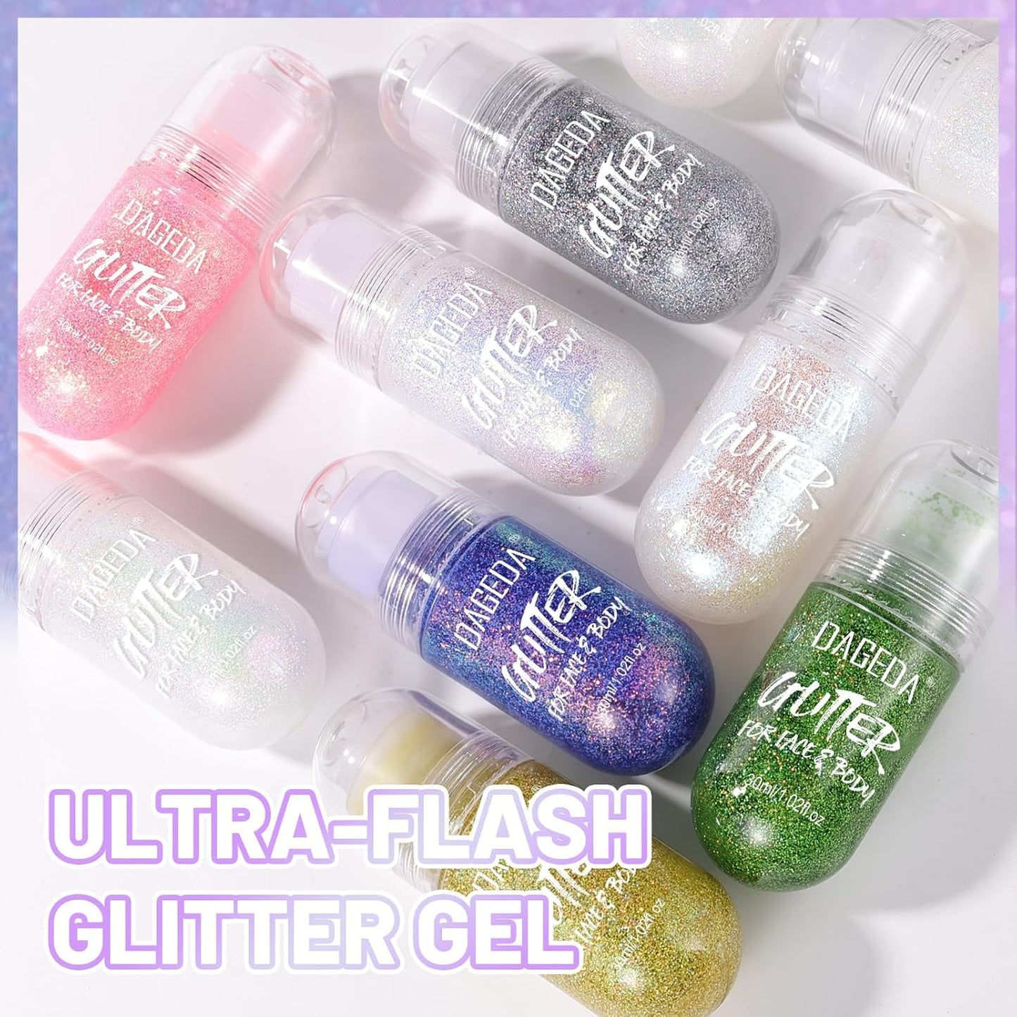 Prreal Roll-on Body Glitter Gel, Mermaid Sequins Glitter Face, Holographic Hair Glitters Makeup, Sparkle Body Shimmer for Liquid Eyeshadow Festival Party Rave Accessories,#15 Aurora
