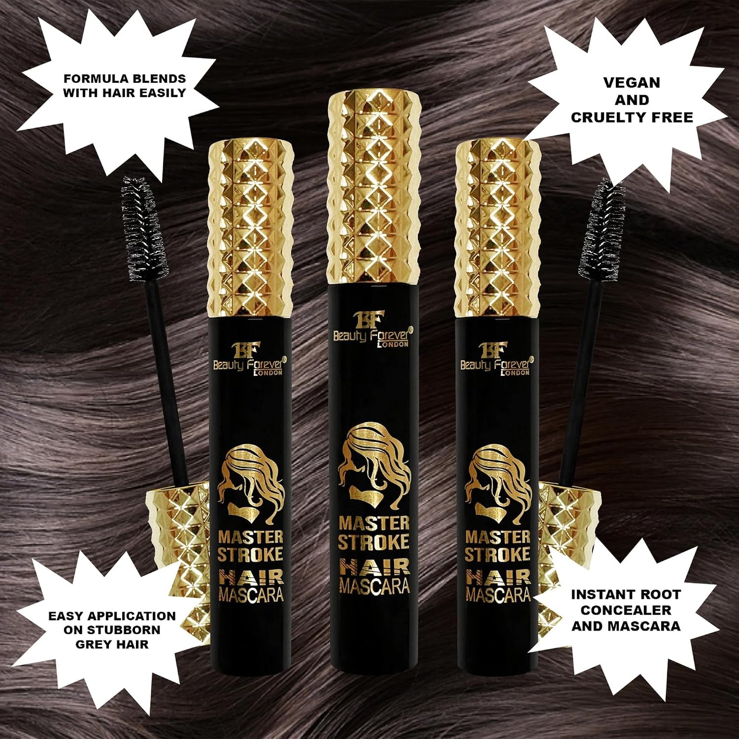 Beauty Forever Master Stroke Hair Mascara, Instant Grey Cover up, 13ml (03 Dark Brown, Pack of 1)