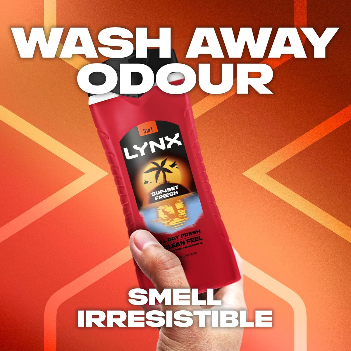 Lynx Sunset Fresh 3-in-1 Body Wash Men's Hair, Face and Body Cleanser with a mango & mandarin scent for all-day freshness 6x 225 ml