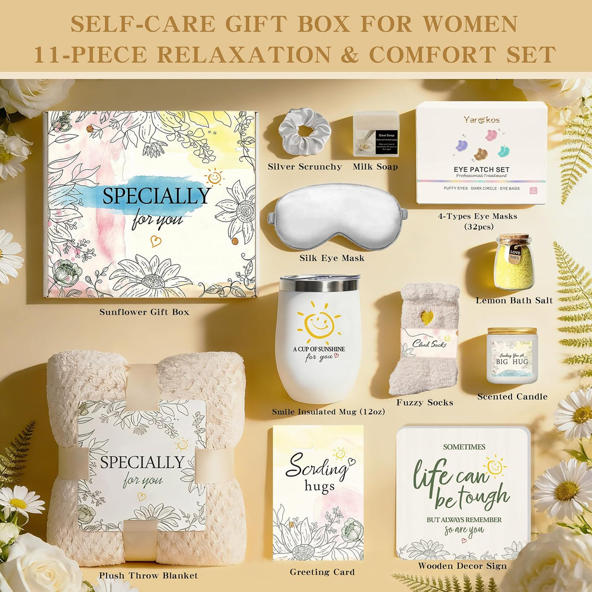 Birthday Gifts for Women - 11 Pcs Self Care Gift Basket Set for Mom Sister Friend - Get Well Soon Gift Box - Recovery After Surgery Care Package - Friendship Inspirational Cheer Up Thank You Present