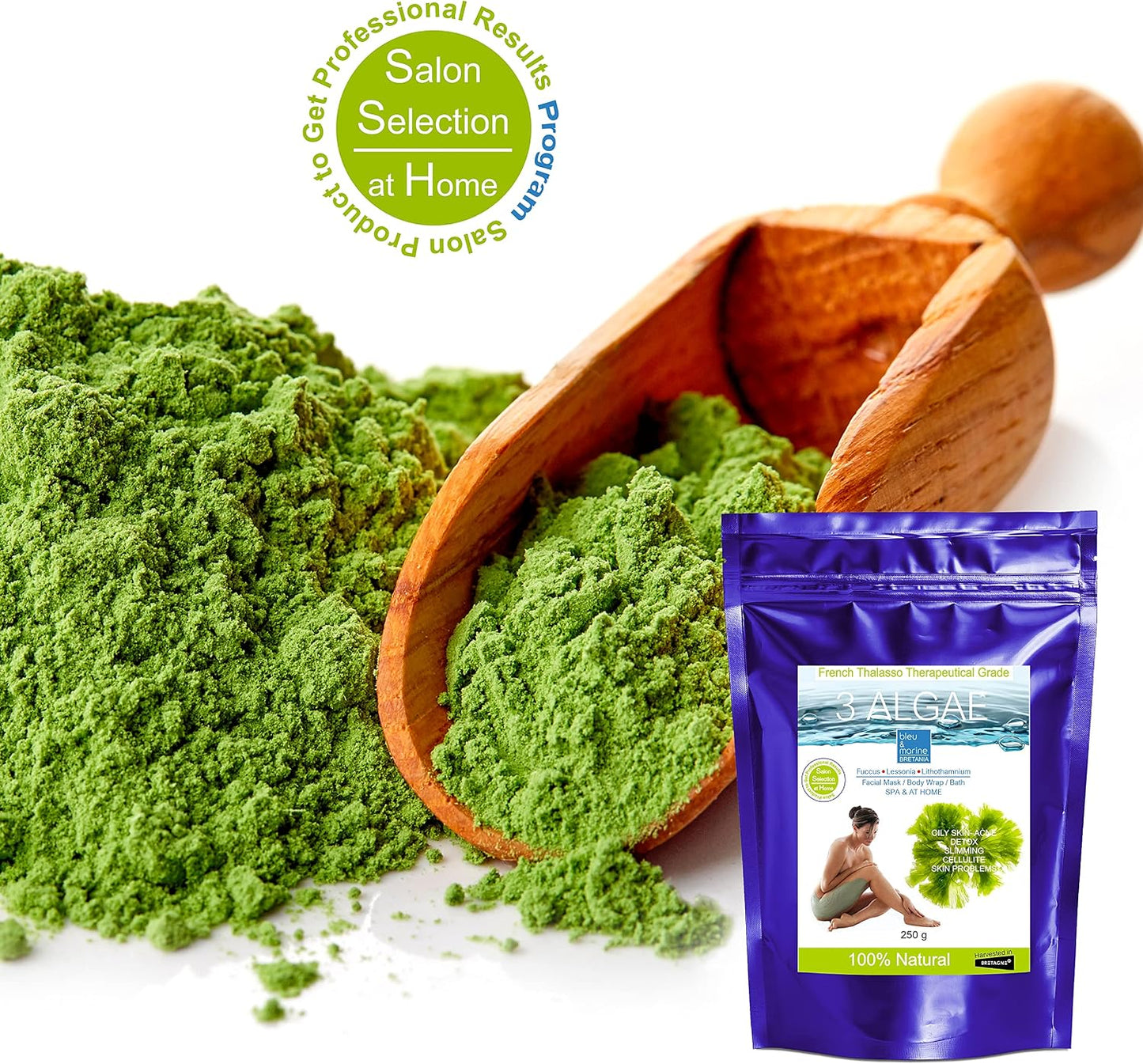 bleu & marine Bretania - 250g Detox Seaweed Body Mud Wrap | Anti-Aging & Skin Rejuvenating | Strong Detox Action | Inch-Loss Body Treatment | Solutions for Oily Skin & Acne, 250 g Pack of 1