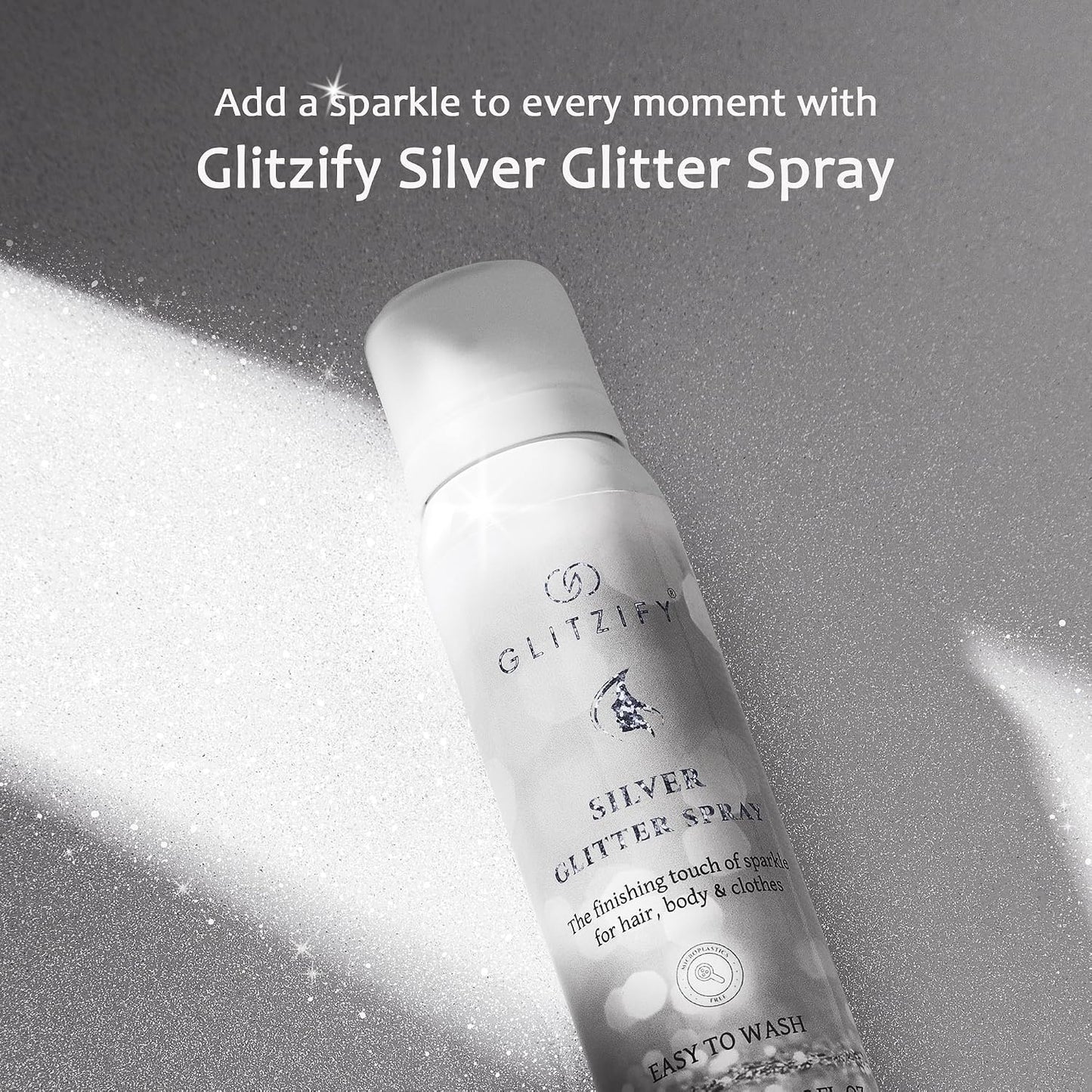 Silver Body Glitter Spray for Hair & Clothes - Eco-Friendly Festival Shimmer, Quick-Dry Washable Fragrance-Free, 140ml Sustainable Shine