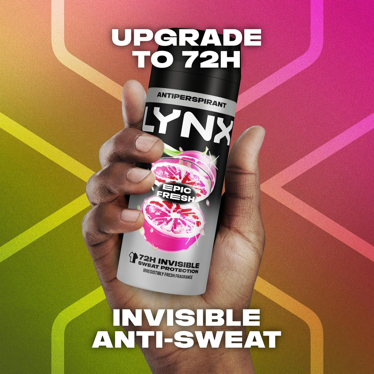Lynx Epic Fresh Anti-Perspirant Aerosol Men's Deodorant Spray with ProScent technology and a grapefruit & tropical pineapple scent for 72 hours protection against odour and wetness 150 ml