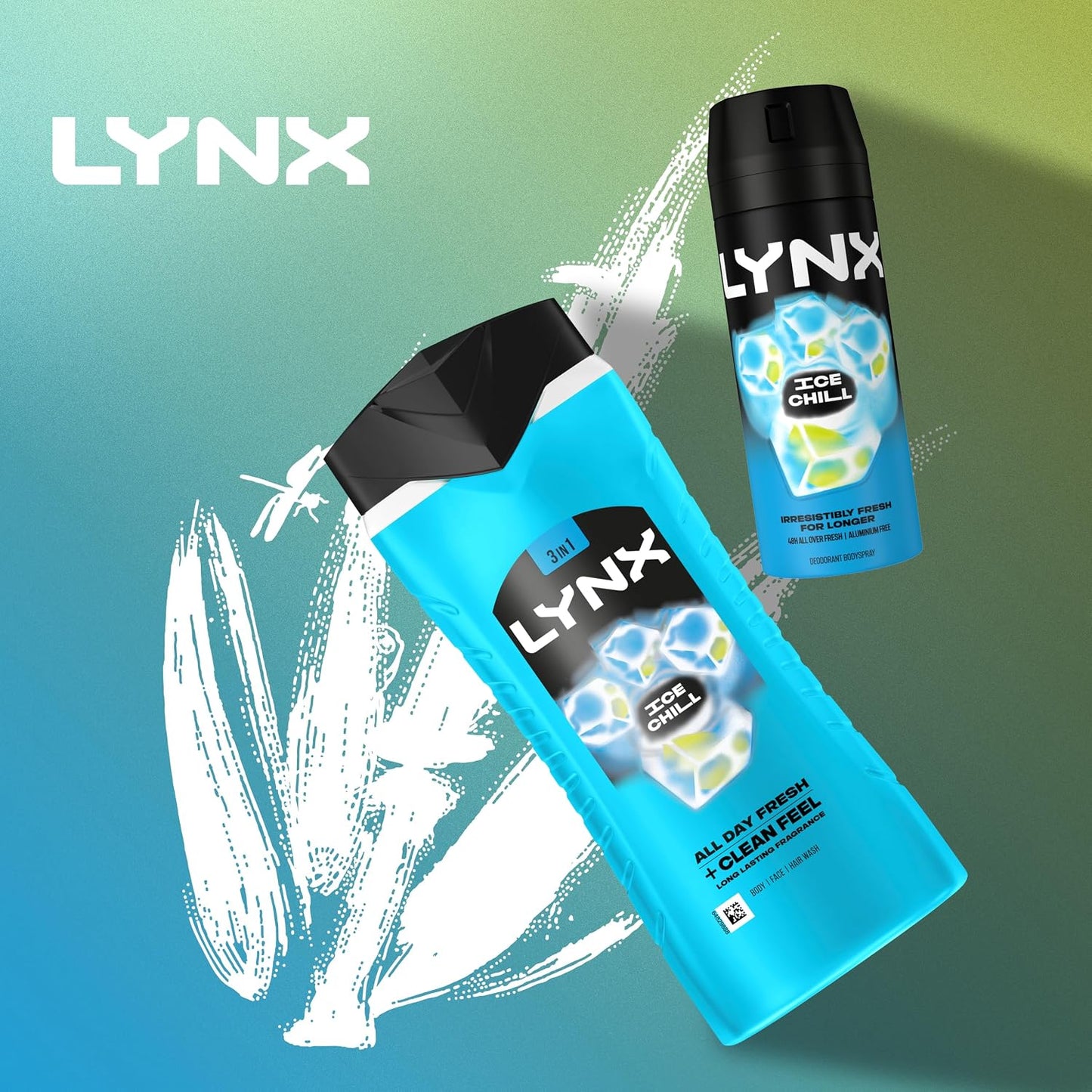 Lynx Ice Chill 3-in-1 Body Wash Hair, Face and Body Cleanser shower gel with plant-based prebiotics and 5x more moisturisers** for an all day fresh & clean feel 500 ml