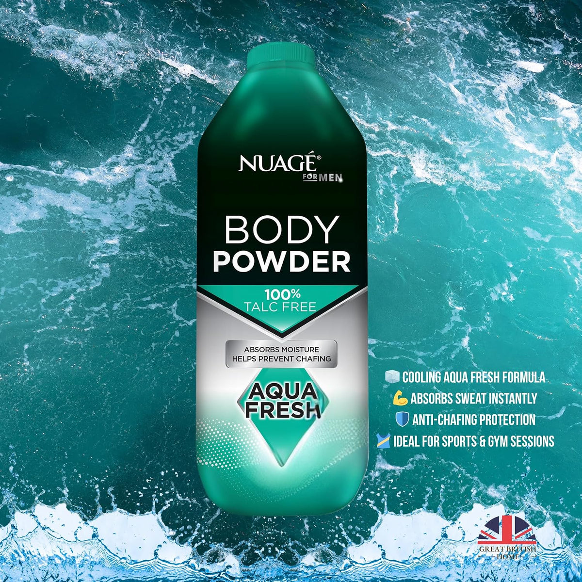 New Nuage Talc Free Body Powder for Men Bundle – 250g Cool Musk & 250g Aqua Fresh – 2 Pk Talc Free Powder for Women & Men – Anti-Chafing & Fresh Skin by GBH