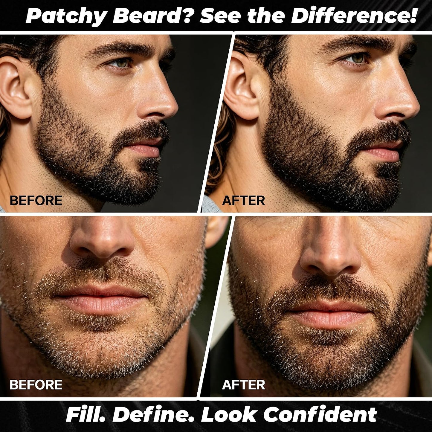 Beard Pencil Kit for Men, 5 in 1 Waterproof Beard Filler Pen Set with Brush, Long-Lasting Dual Tip Filling and Shaping Tools for Hairline, Mustache & Eyebrow (DARK BROWN)