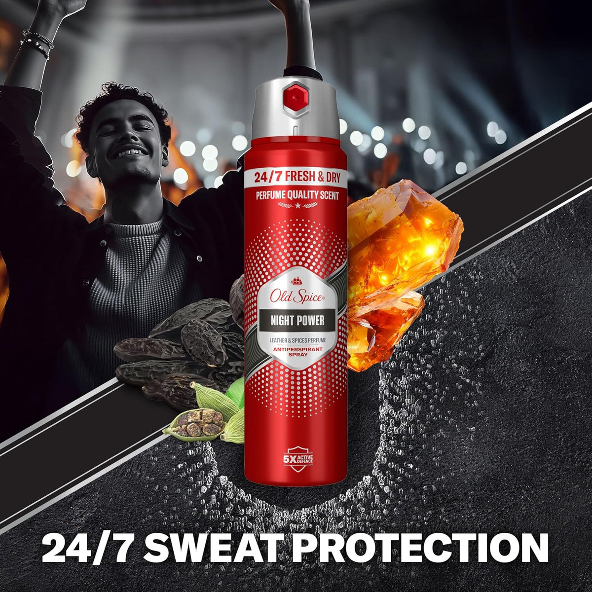 Old Spice Night Power Mens Antiperspirant Deodorant Spray, 24/7 Anti Perspirant for Men, Deodrant VALUE PACK, Long Lasting Perfume Quality Scent 6x150ml