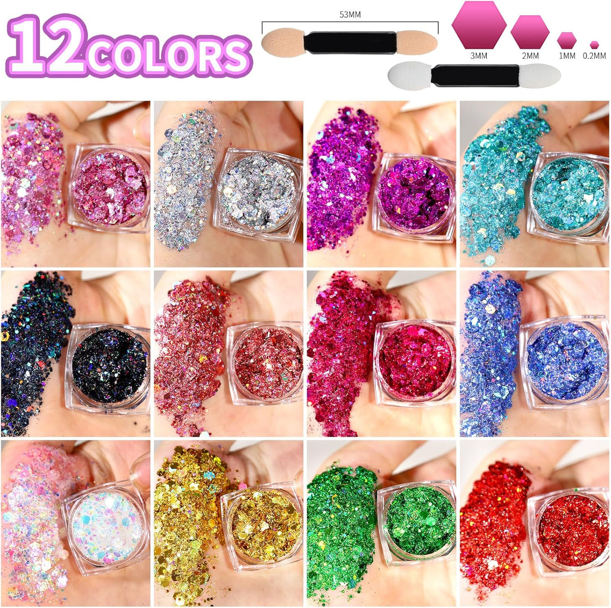 Teenitor Body Glitter Face Glitter Festival Hair Glitter Gel, 12 Colors of Glitter Gel for Face and Body Hair Makeup Rave