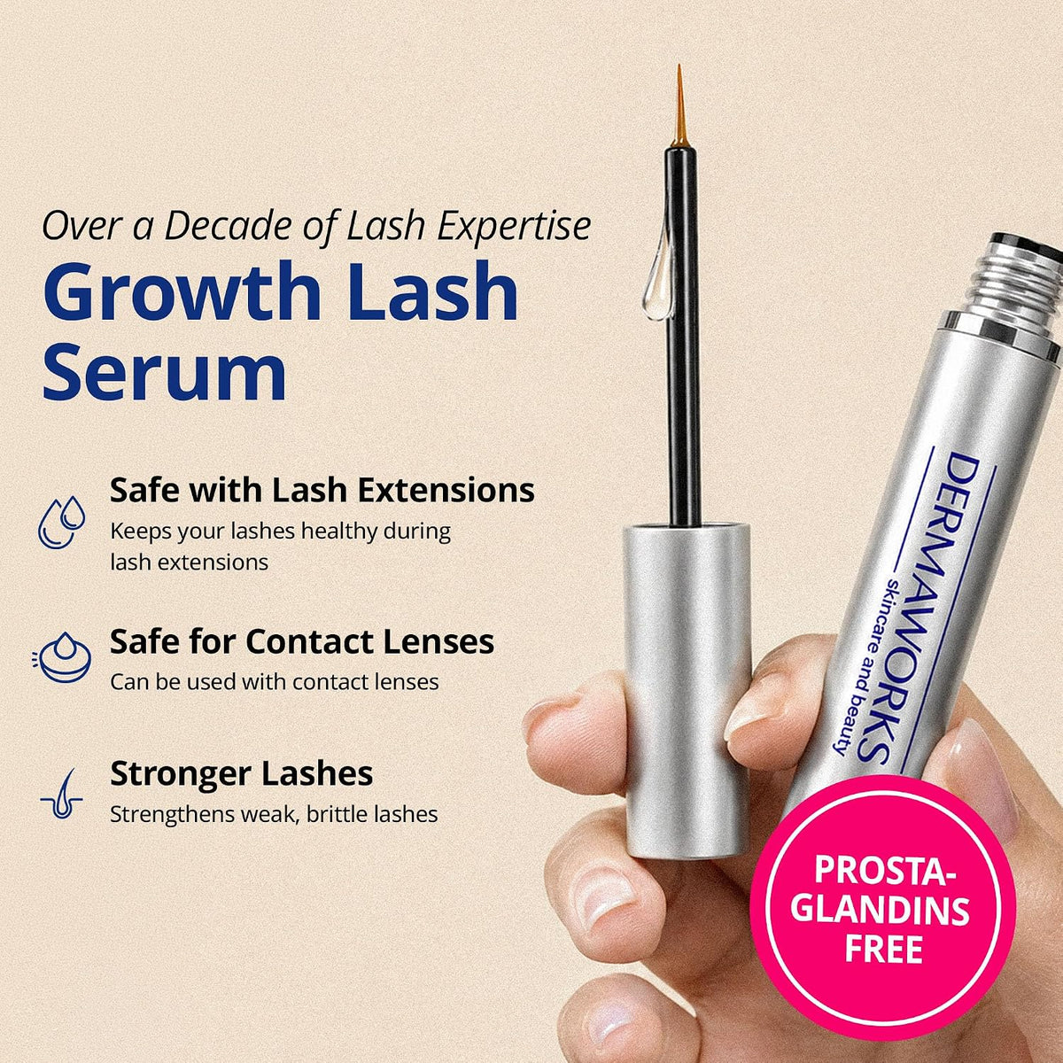 DERMAWORKS Spectaculash Lash Serum 3 ml | Eyelash Serum for Growth and Thickness | Clinically Formulated Peptide Serum, Vegan & Cruelty-Free | Eyelash Growth Serum for Longer, Fuller Lashes in 60 Days