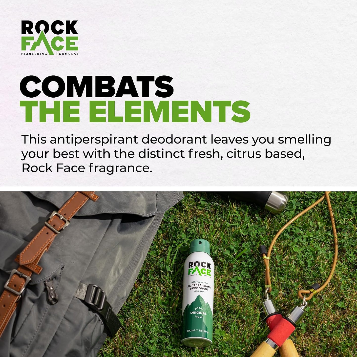 Rock Face Antiperspirant Deodorant for Men - Original Fresh Citrus Scent, 200ml Spray, 48 Hour Protection, Non-Staining