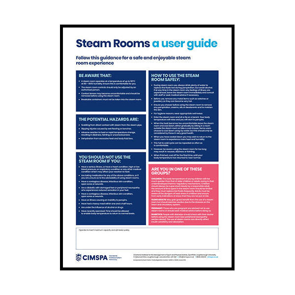CIMSPA STEAM ROOM USER GUIDE POSTER