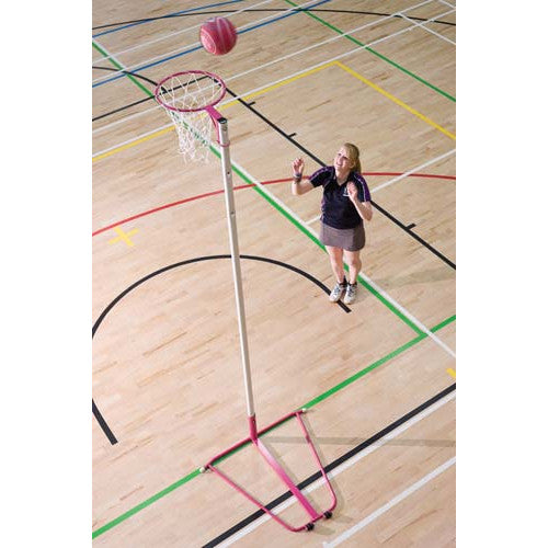 FREESTANDING WHEELAWAY STEEL NETBALL POSTS - PINK/WHITE