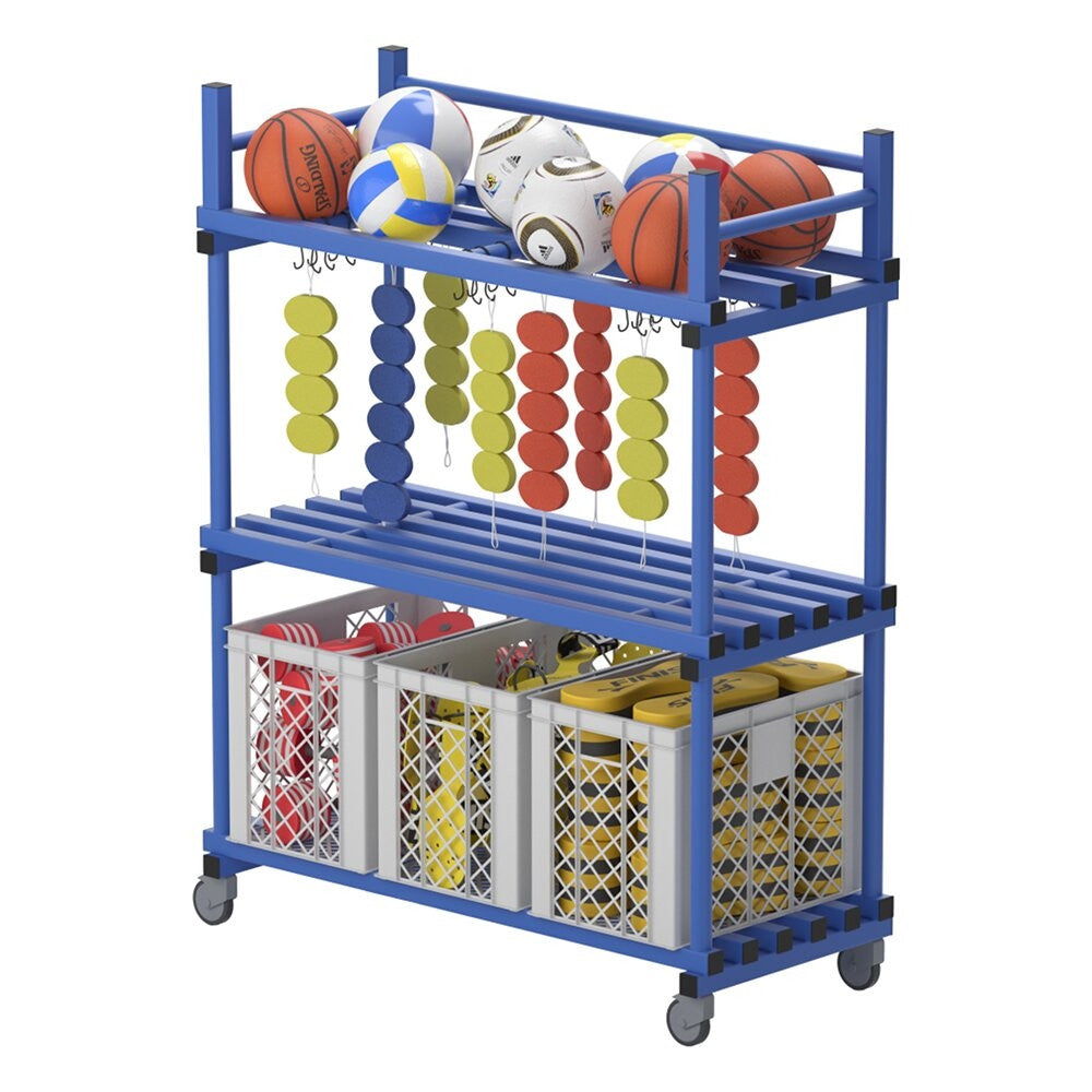 VENDIPLAS MOBILE SHELF STORAGE UNIT WITH HOOKS - BLUE