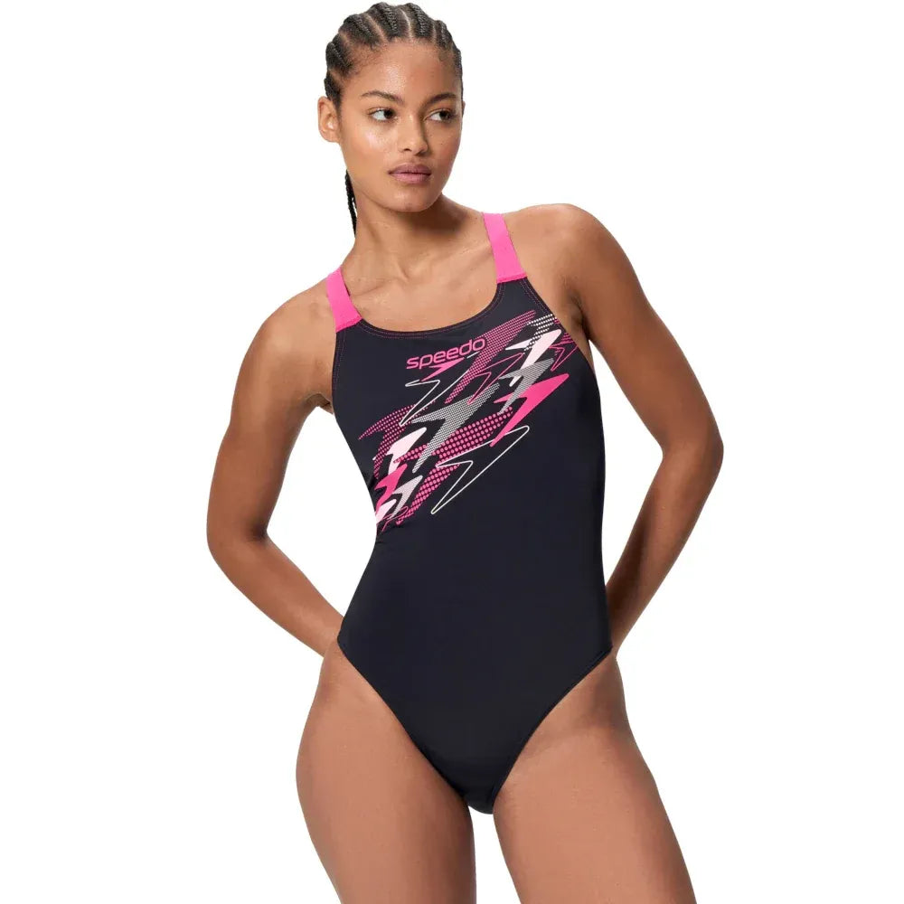 SPEEDO MEDLEY LOGO MEDALIST SWIMSUIT - BLACK/PINK