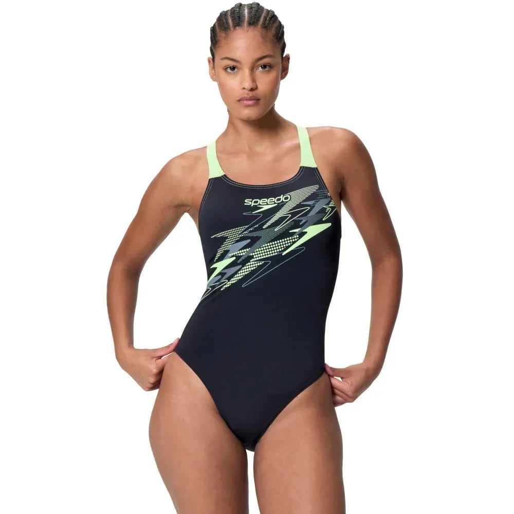 SPEEDO MEDLEY LOGO MEDALIST SWIMSUIT - BLACK/GREEN